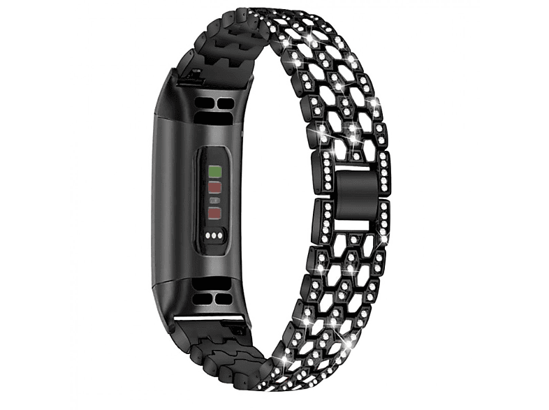 INF Armband kompatibel mit Fitbit Charge 3/4 Alloy/Rhinestone Black