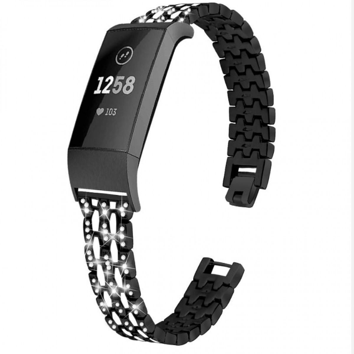 Black/White, mit Ersatzarmband, 4, Alloy/Rhinestone Armband Schwarz/Weiß INF kompatibel Fitbit Charge Charge 3/ Fitbit, Charge 3/4