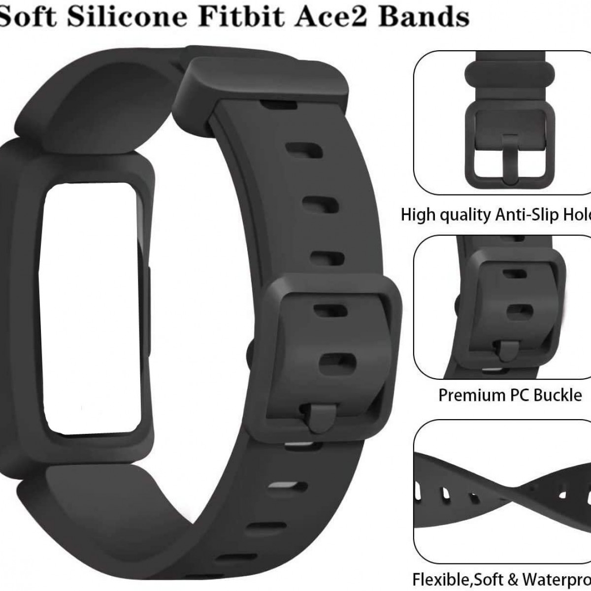 INF Fitbit Ace 2 Inspire / / / Inspire Schwarz, / Inspire Armband Schwarz Ace Ersatzarmband, Inspire Fitbit, HR, 2 HR Silikon