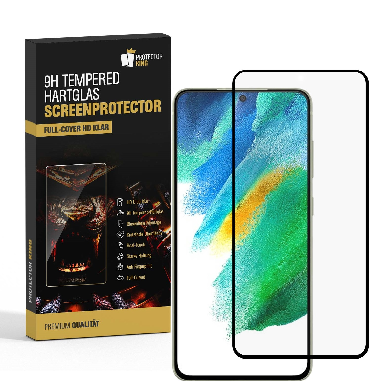 PROTECTORKING 3x FULL COVER 9H KLAR Displayschutzfolie(für Galaxy FE) Hartglas S21 Schutzglas Samsung HD