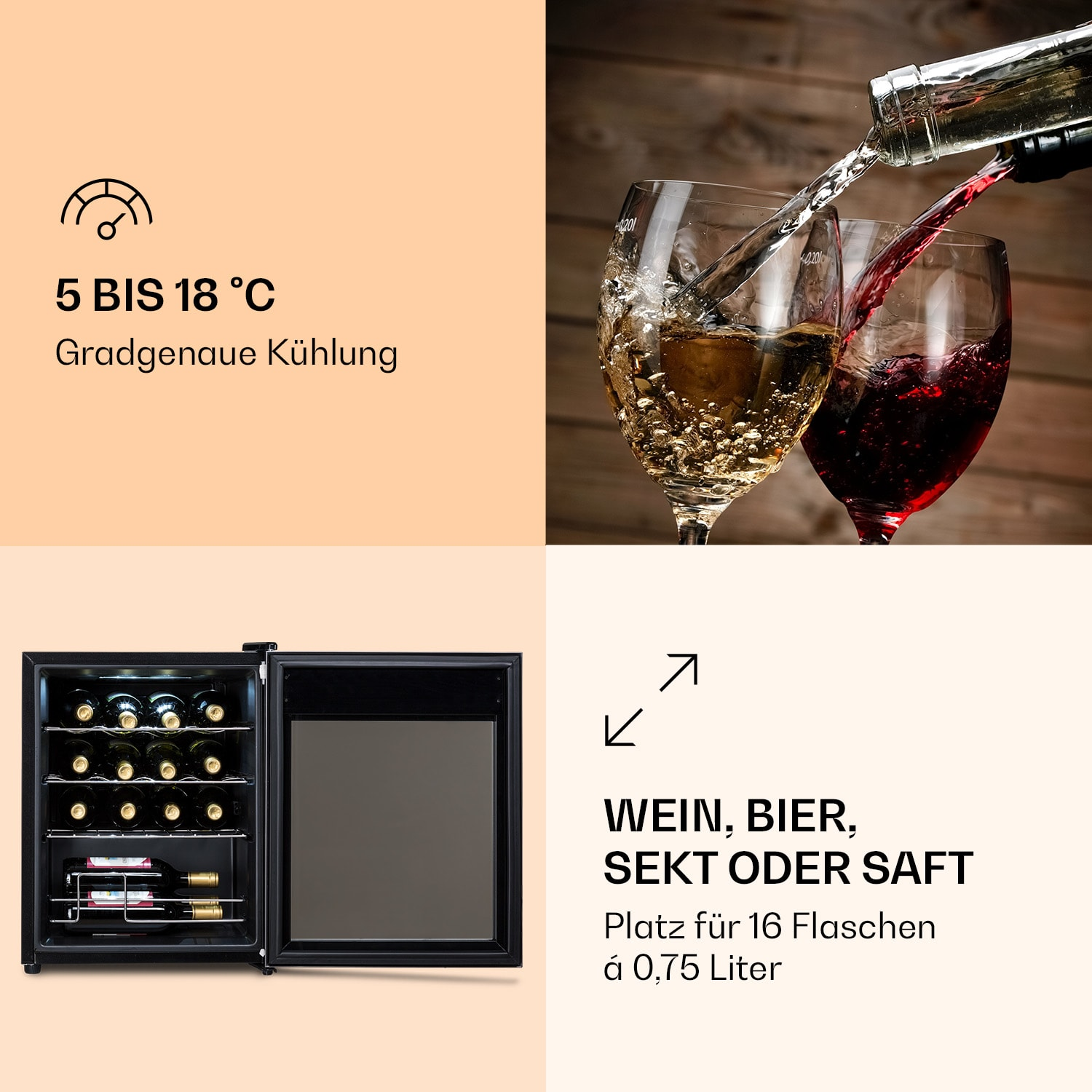 Schwarz) G, Weinkühlschrank (EEK Uno Ultimo 16 KLARSTEIN