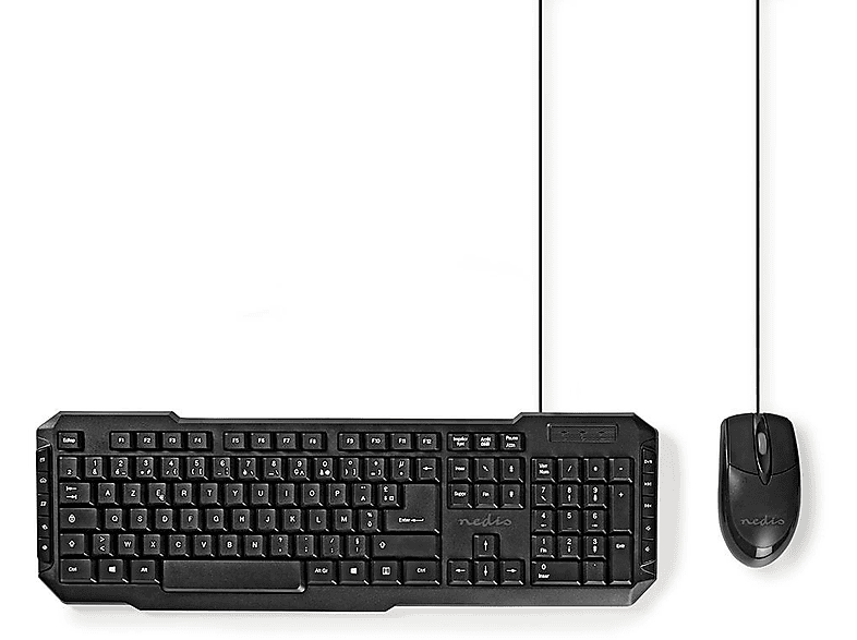 Maus und NEDIS Schwarz KBMC100BKFR, Tastatur-Set,