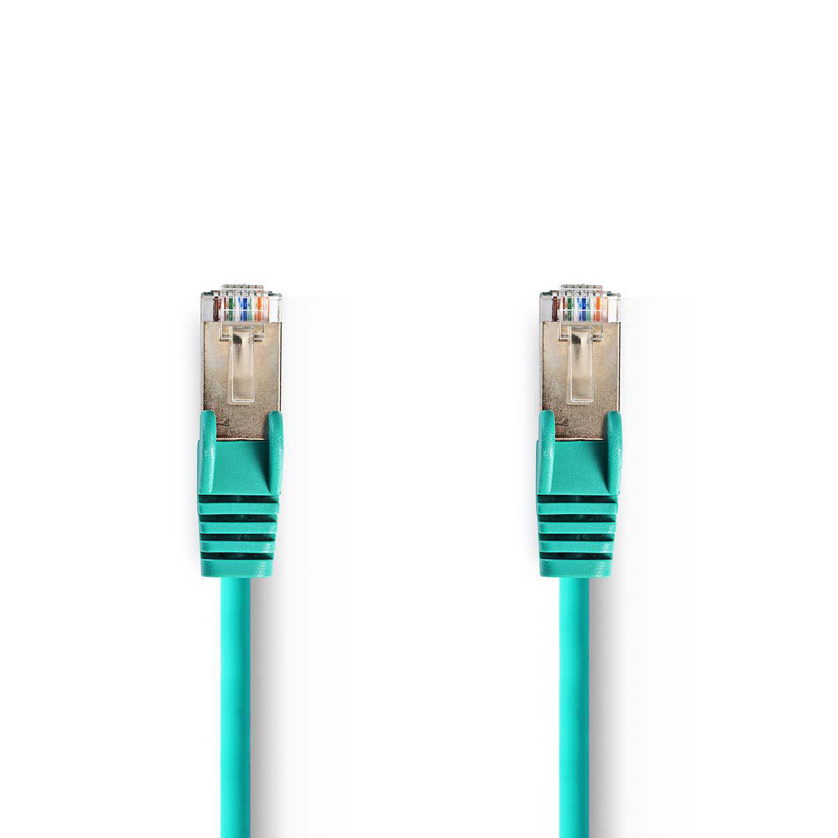 Due cavi di rete turchese con connettori, su sfondo bianco.