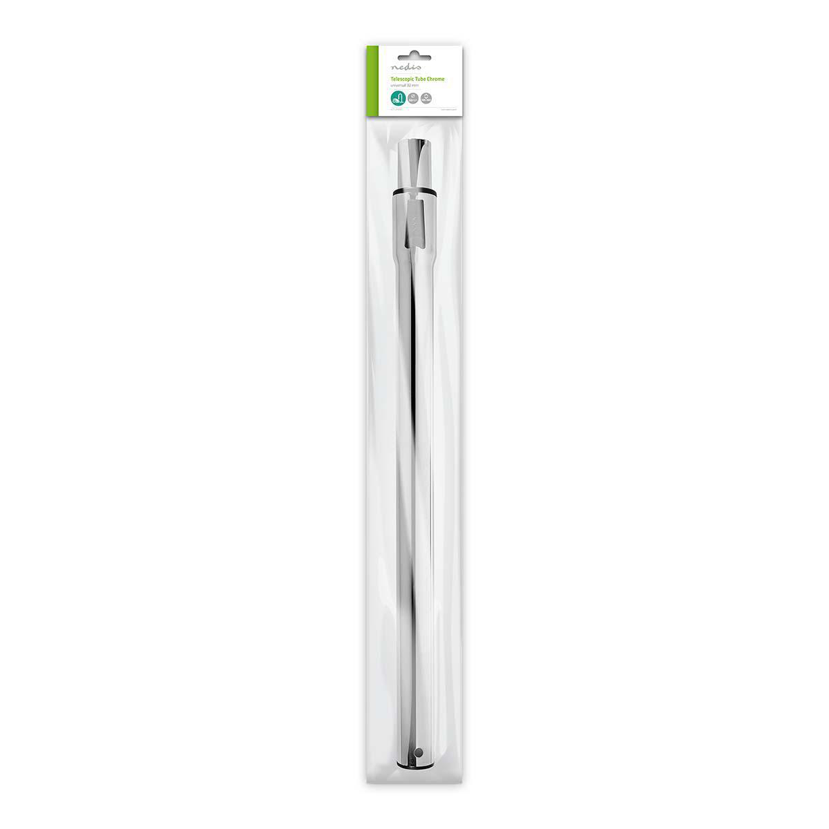 Telescopic tube chrome in a package. The tube is long and slender, enclosed in clear plastic.