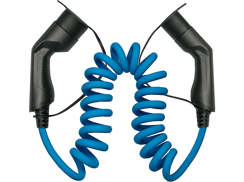 KABELMEISTER Mode 3, Typ 2 Stecker an Buchse, 3-phasig, 32 A, 22 kW,  Spiralkabel, Ladekabel für Elektrofahrzeuge, 5 m, Blau
