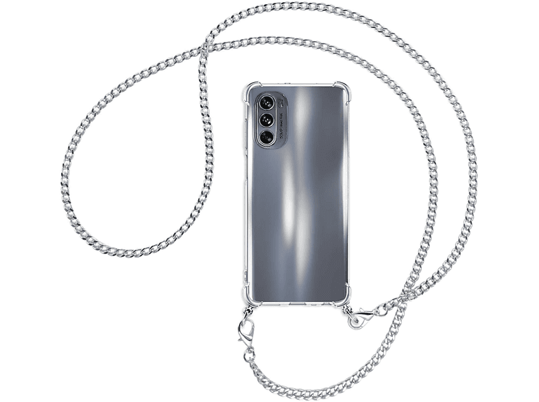 MTB MORE ENERGY Umhänge-Hülle Metallkette, Motorola, Moto G62 mit Kette (silber) Backcover, 5G