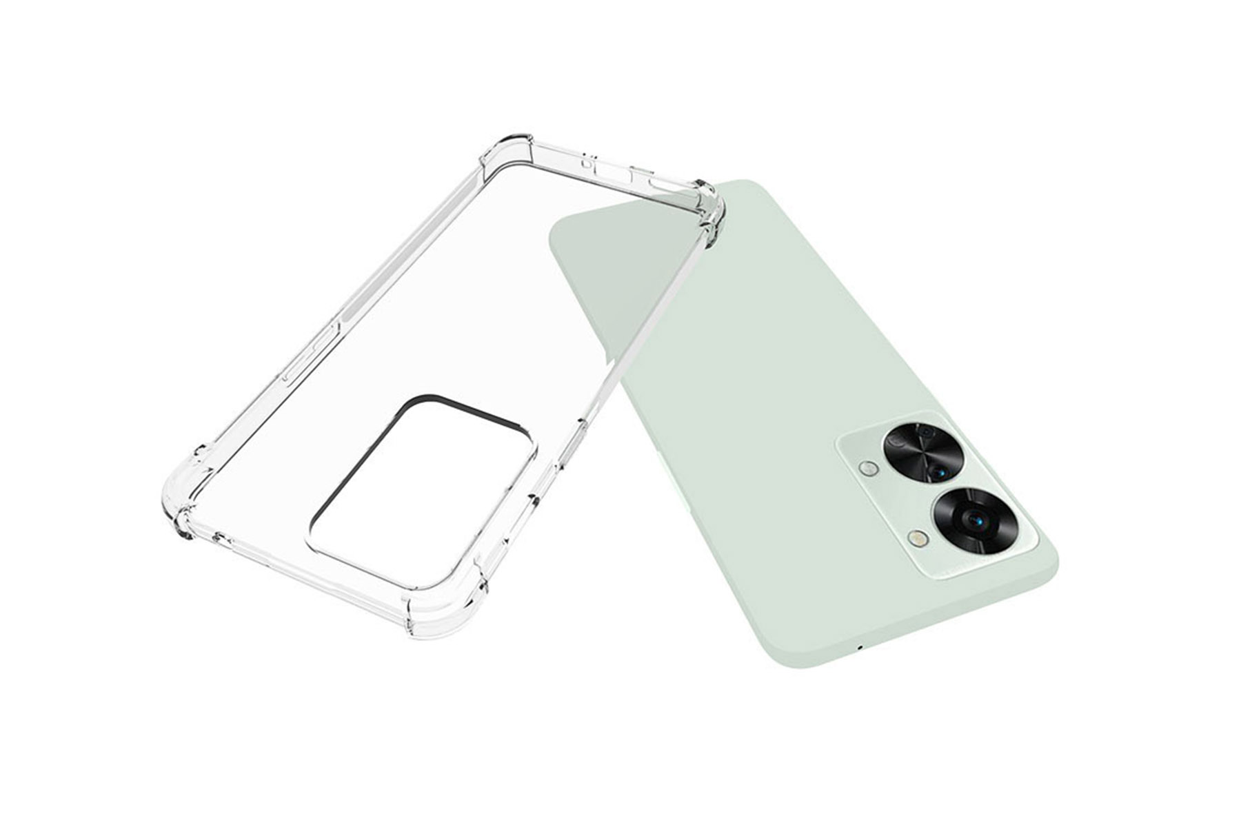 Eine Handyhülle mit einem Telefon. Die Hülle ist transparent, das Telefon mintgrün.