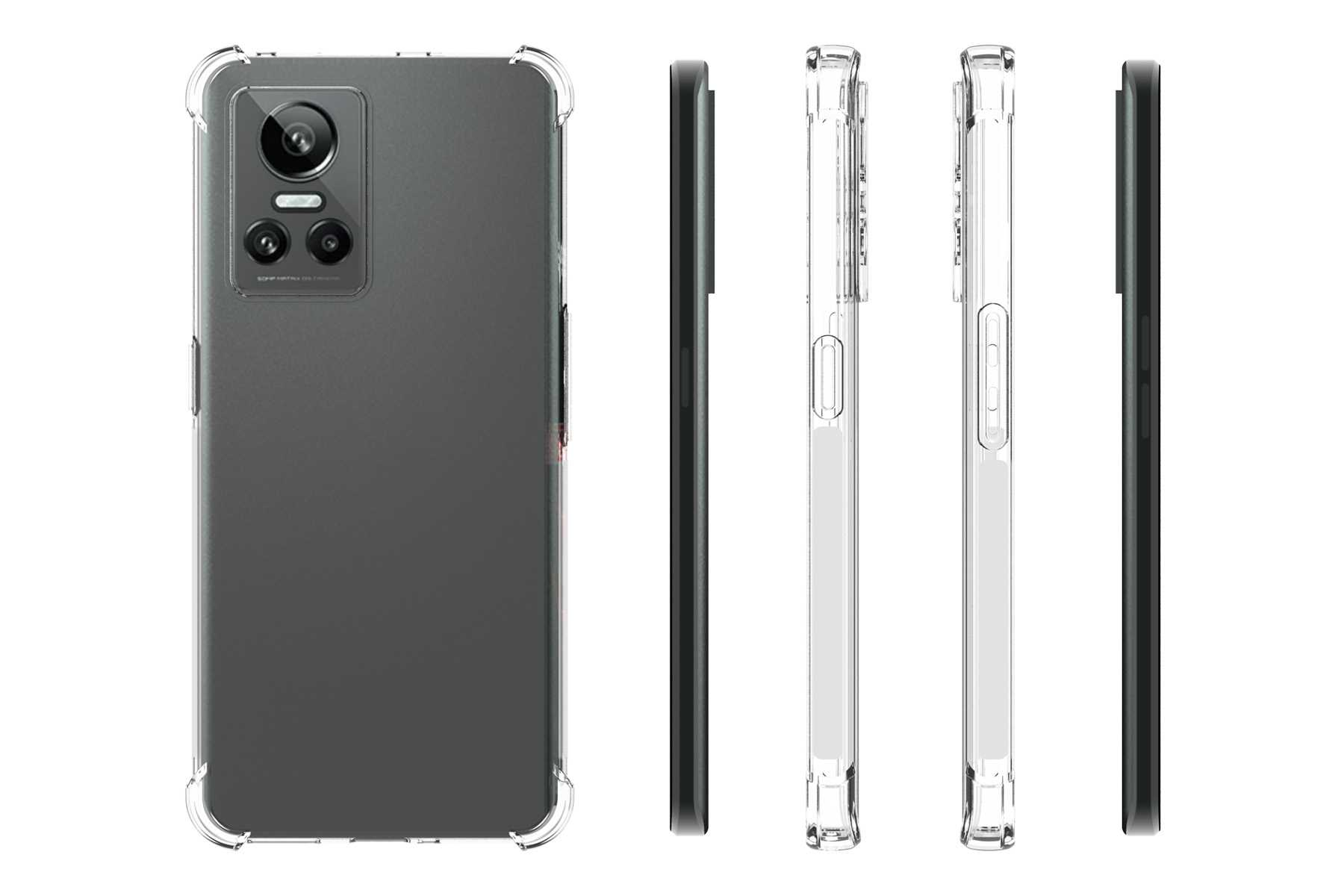 Telefon in klarer Hülle. Zeigt die Rück- und Seitenansicht des Telefons. Klare Hülle.