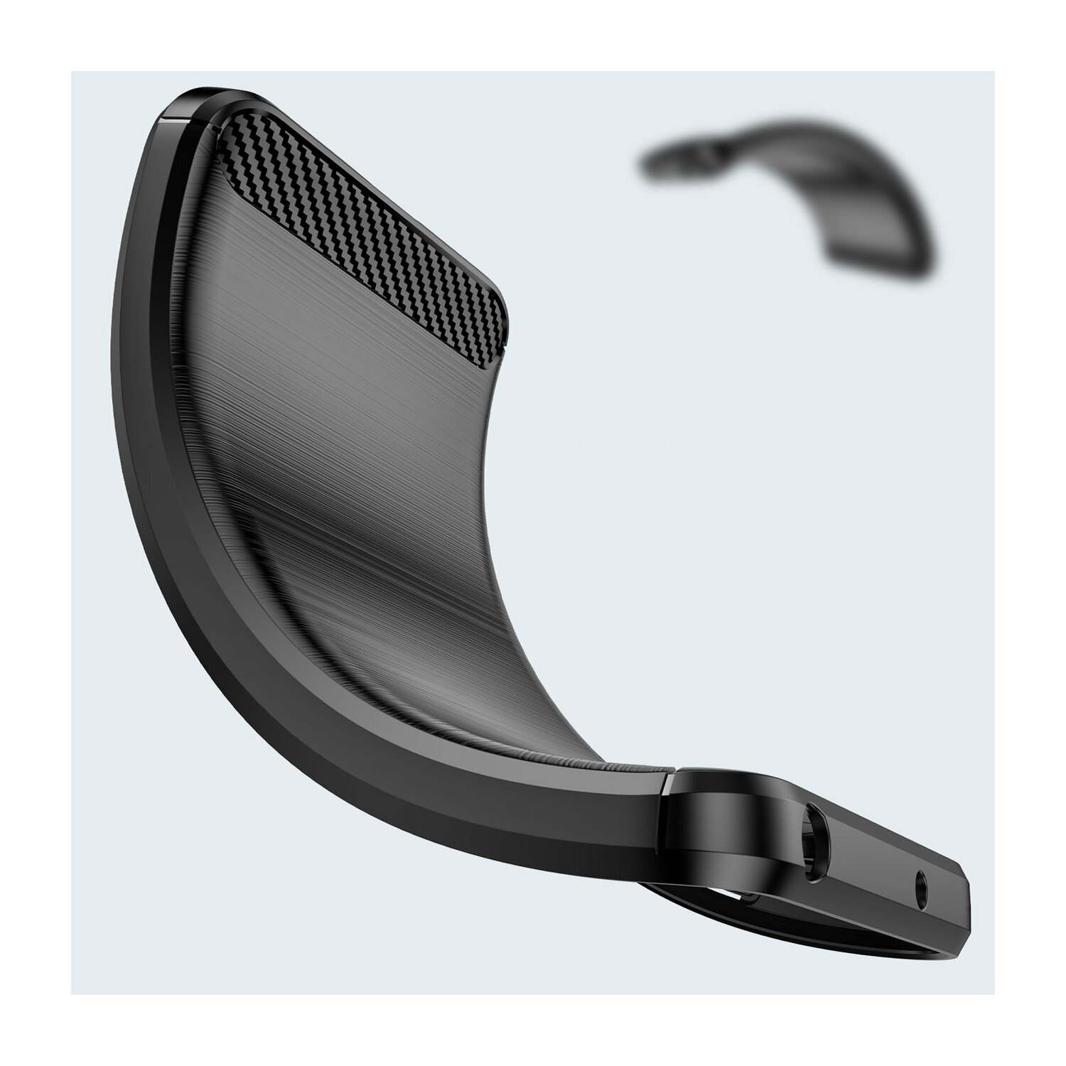 Eine schwarze Handyhülle mit geschwungenem Design.