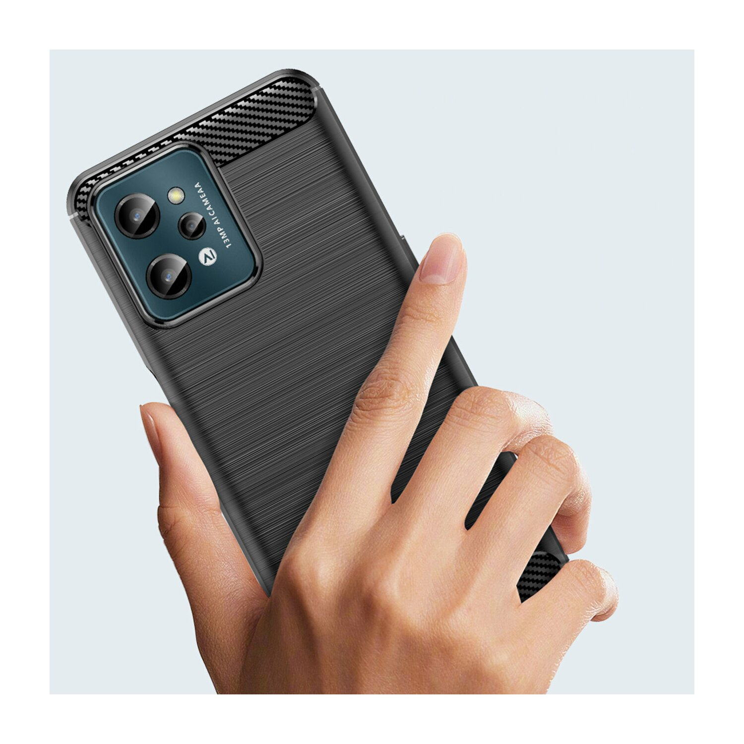 COFI Silikon Hülle Carbon kompatibel Cover Case TPU Realme Backcover, Schutzhülle Handyhülle Soft C31, Schwarz, mit Schwarz Realme, C31