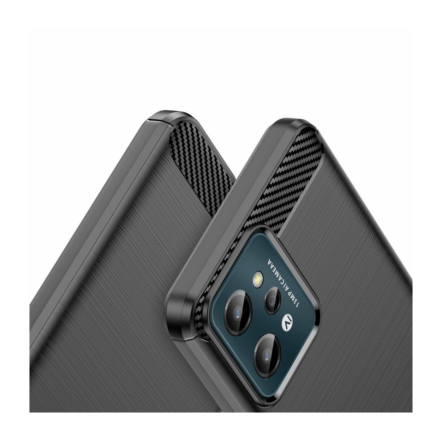 COFI Silikon Hülle Carbon kompatibel Cover C31 Schwarz, Soft Realme, Handyhülle Schutzhülle mit Case Realme C31, TPU Schwarz Backcover