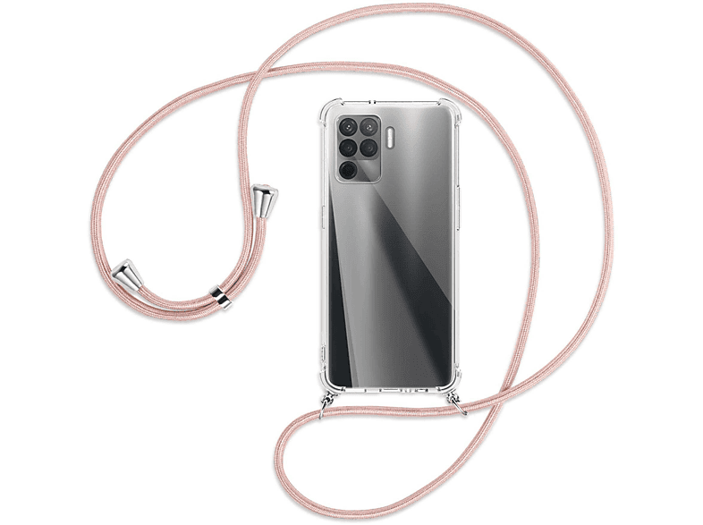 / Lite, Reno5 Oppo, ENERGY Rosegold Silber mit Umhänge-Hülle MTB Backcover, Kordel, MORE