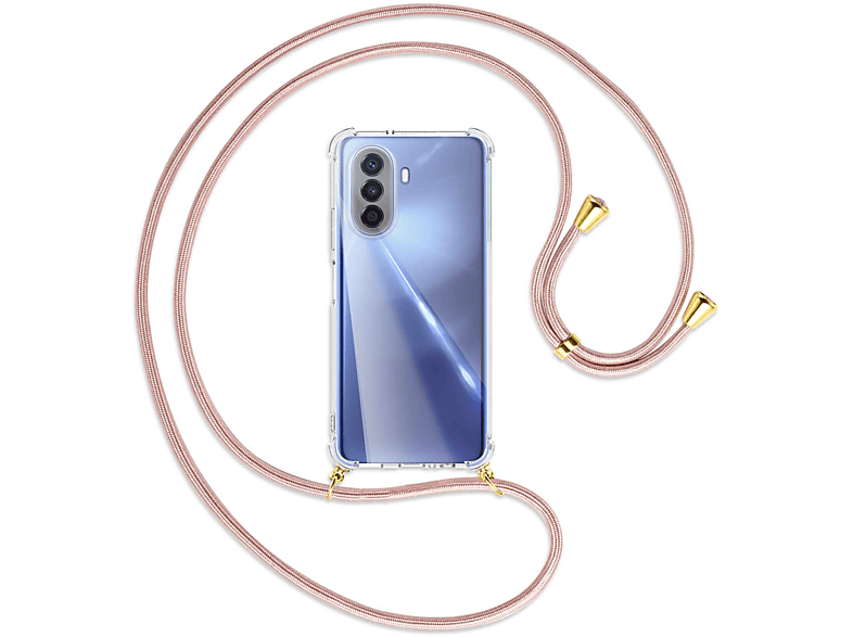 Umhänge-Hülle Kordel, Backcover, / Huawei, Nova Y70, MTB mit Gold MORE ENERGY Rosegold