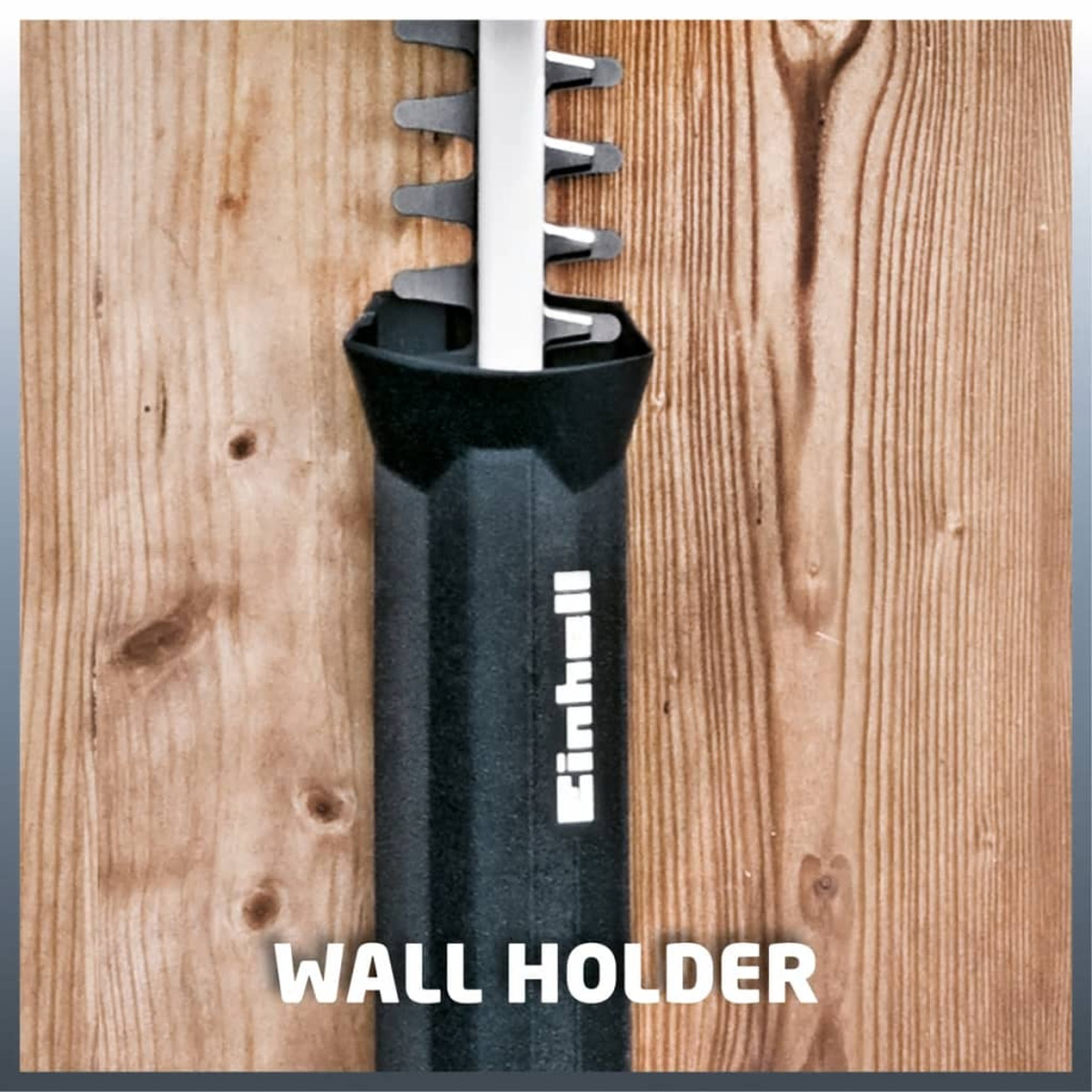 Heckenscheren-Griff mit dem Wort WALL HOLDER darunter.