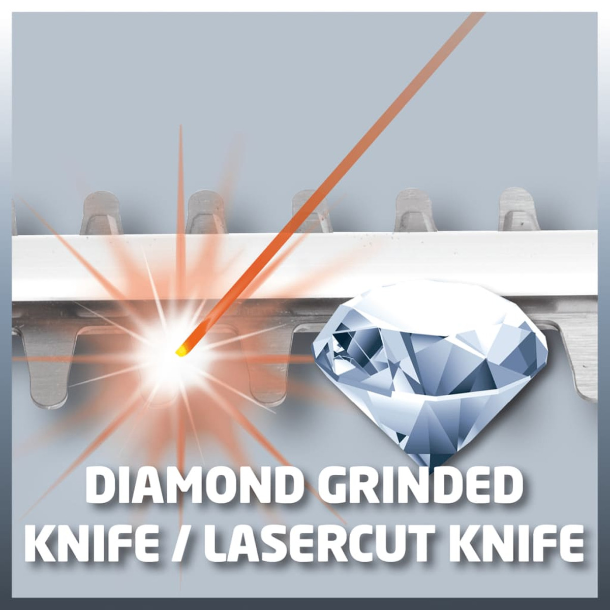 Un graphique d'un diamant et texte: Diamond Grinded Knife / Lasercut Knife.