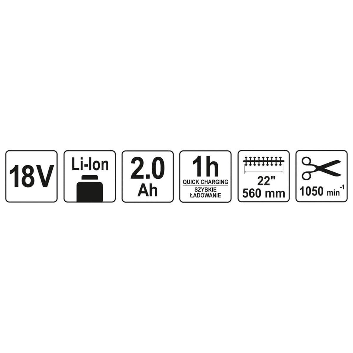 Symbole für Batterie, Ah, Schnellladung und Schneidvorgang.