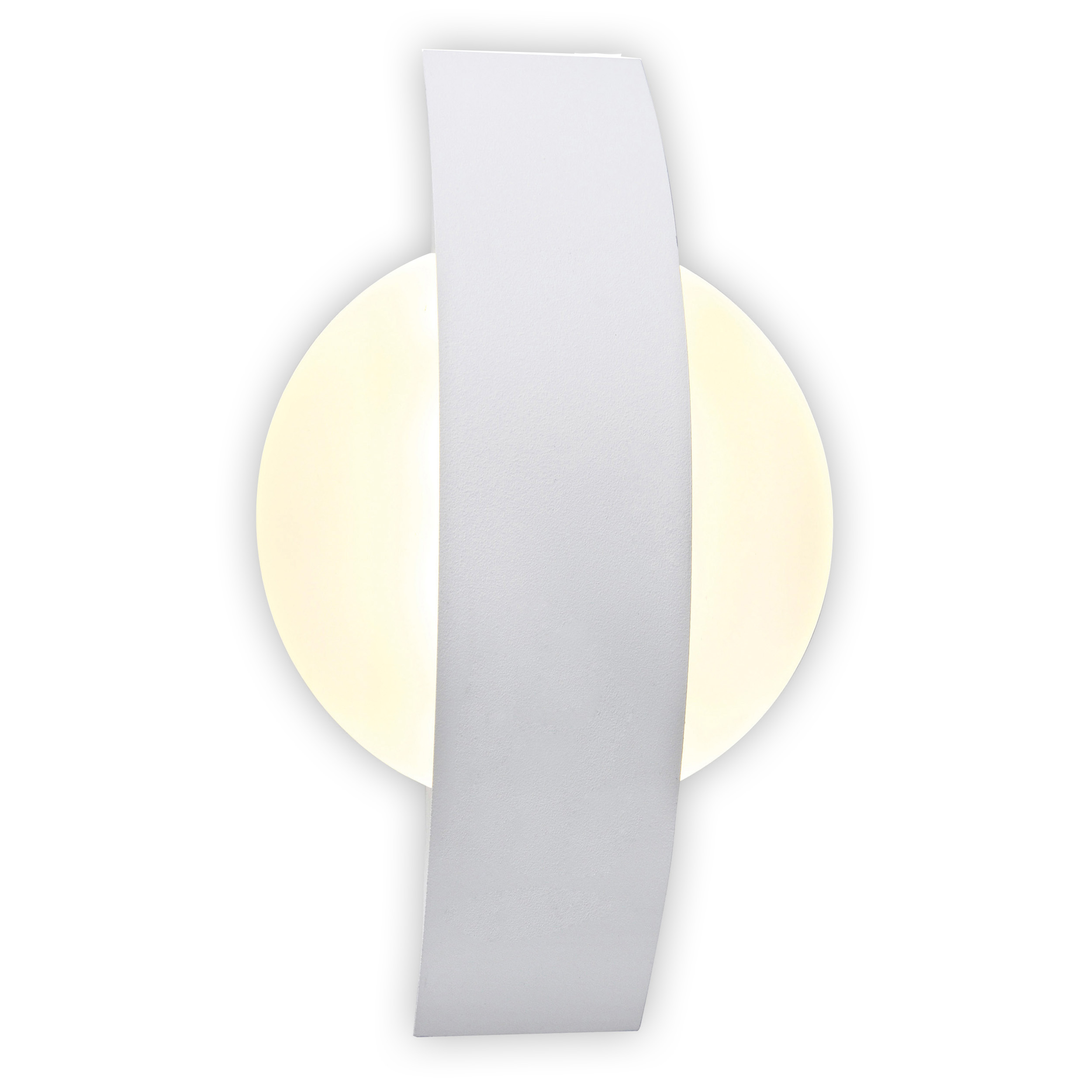 Eine moderne weiße Wandleuchte mit geschwungenem Design und hellem Licht.