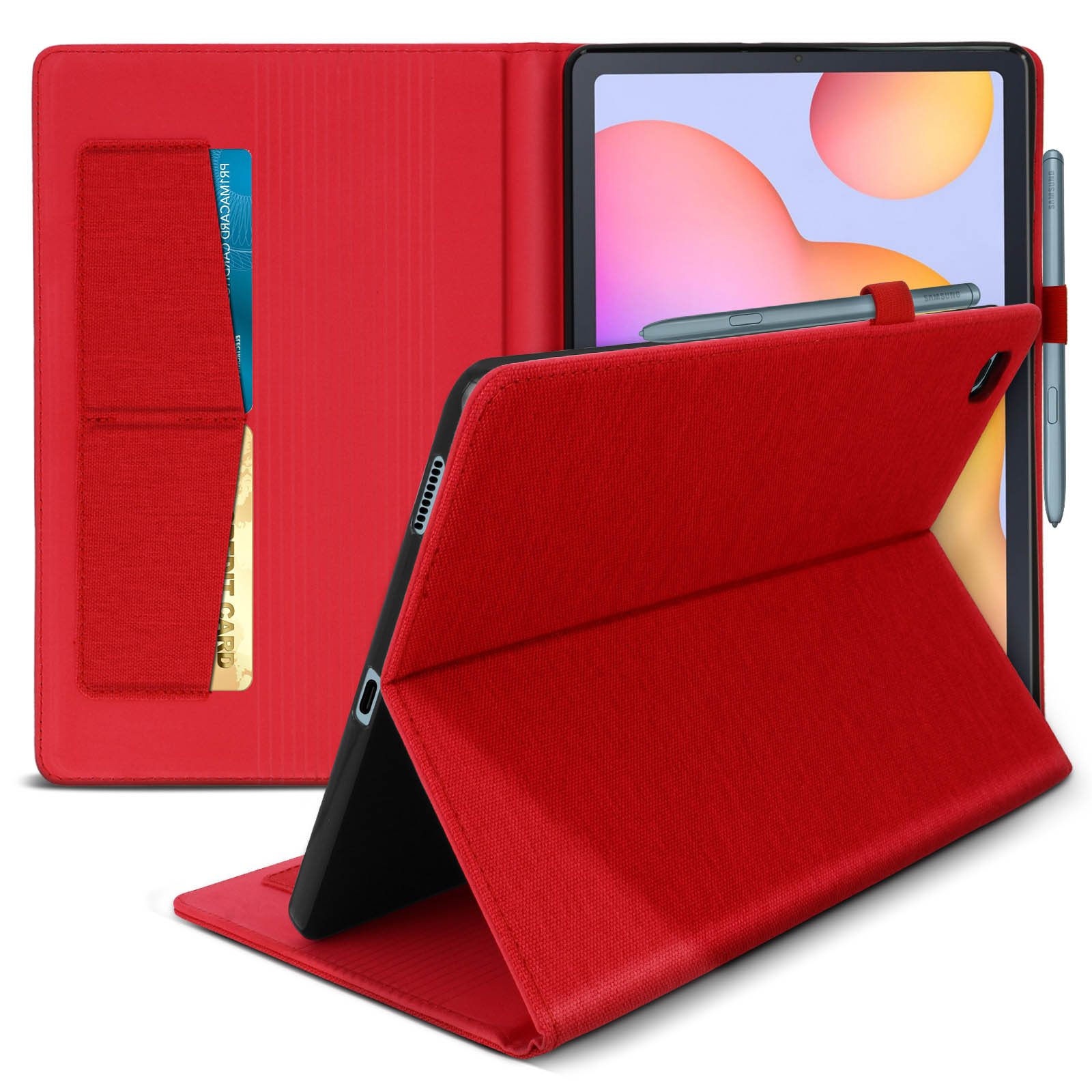 Stoff, Etui für Bookcover Samsung AVIZAR Rot Series Shmats