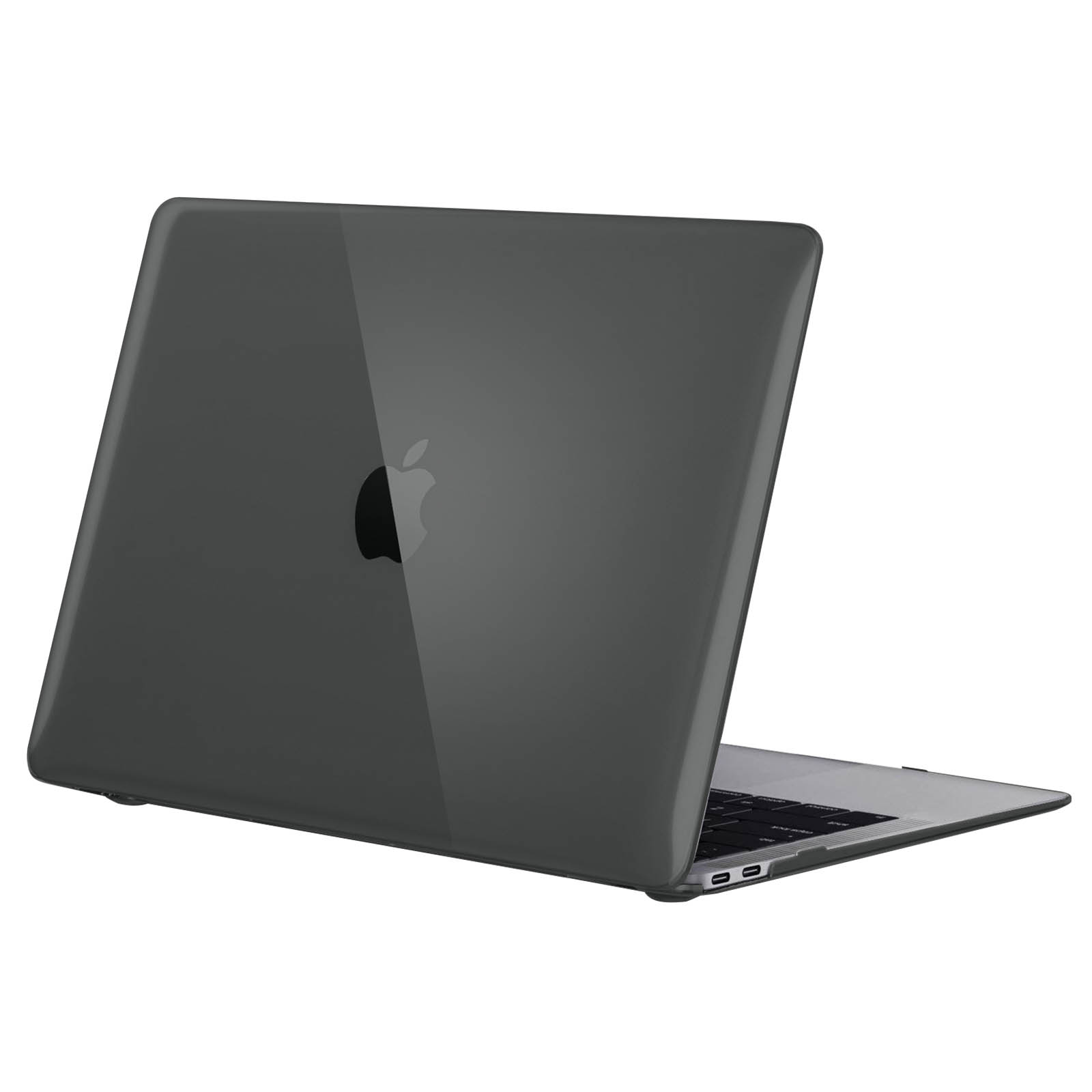 Un laptop grigio in una custodia. Il logo Apple è visibile. La custodia è chiusa.