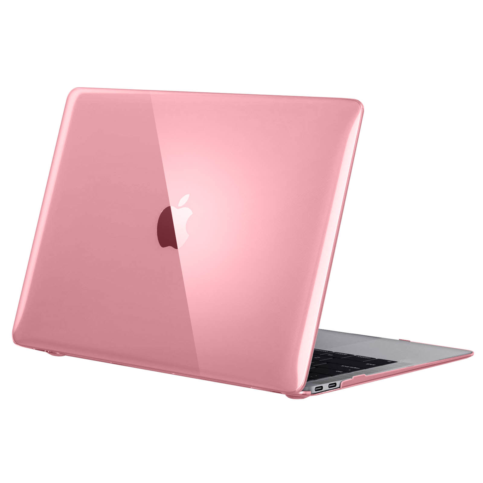 Rosa Laptop-Hülle auf Weiß. Das Apple-Logo ist sichtbar. Hülle ist leicht angewinkelt.