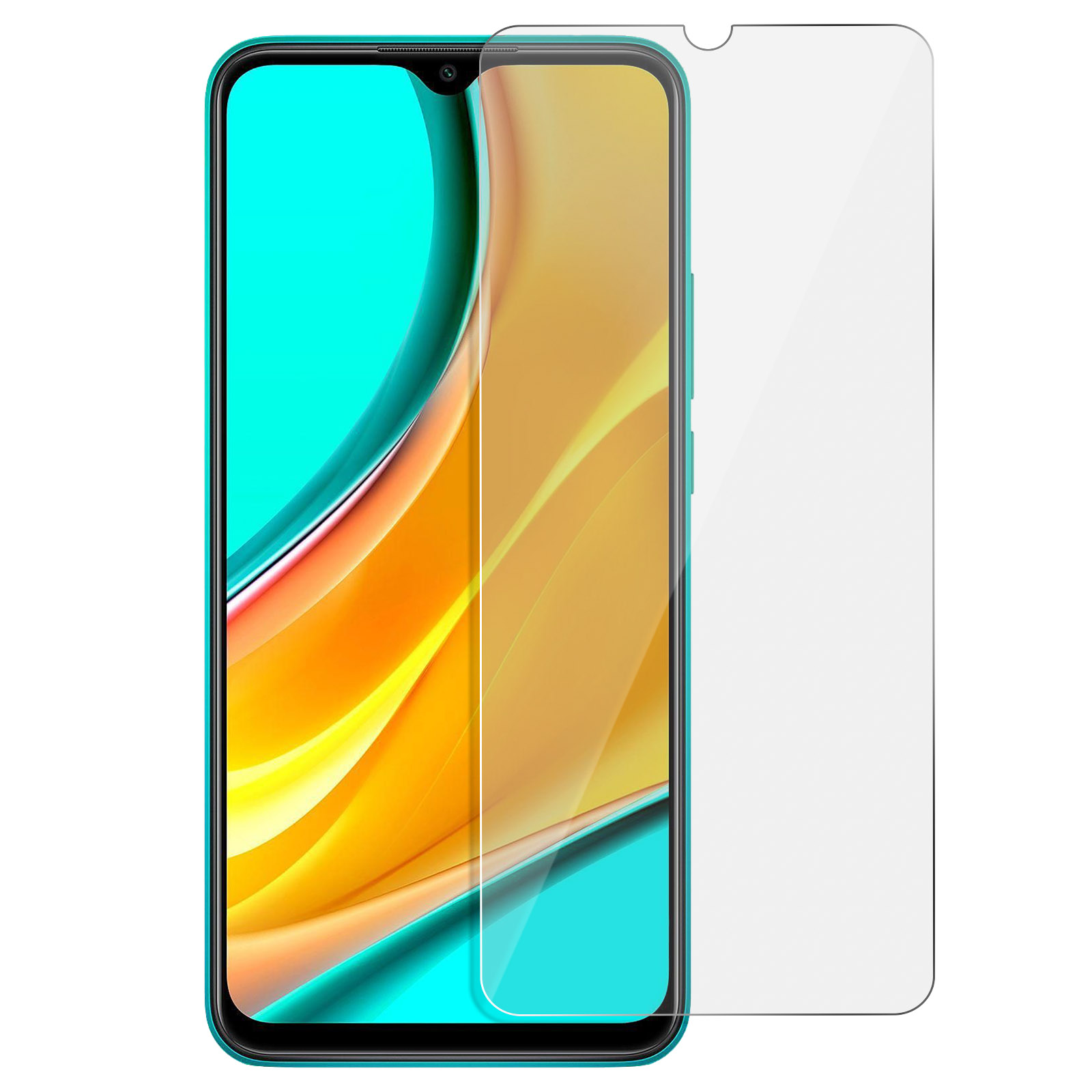 Een telefoon met een schermbeschermer wordt getoond, met daarnaast een heldere beschermende film.