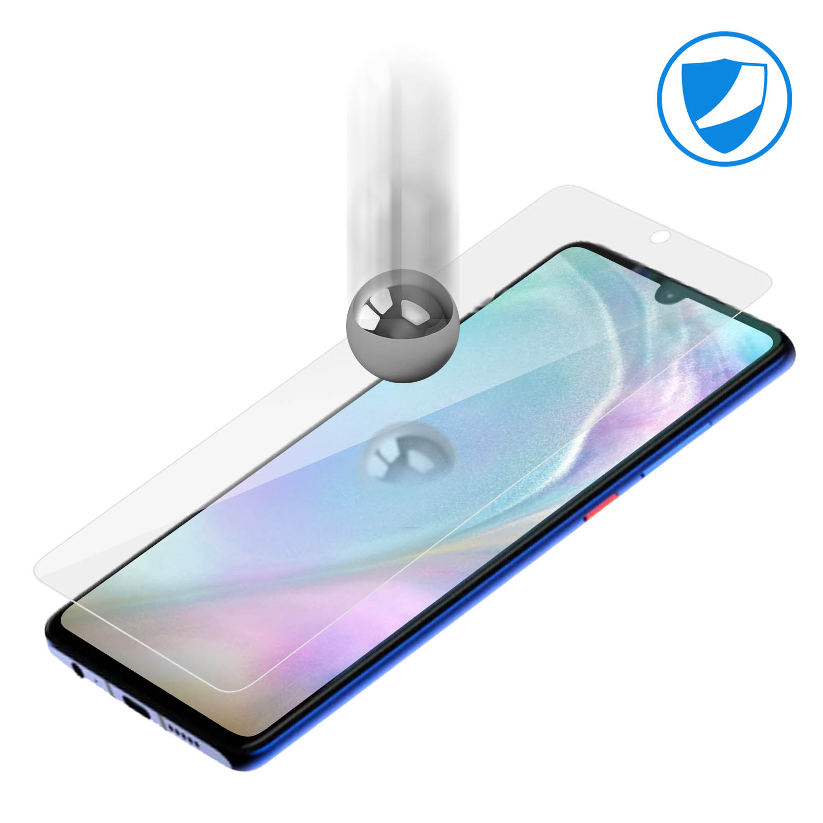 Un proteggi schermo per telefono testato con una palla che cade sul telefono.