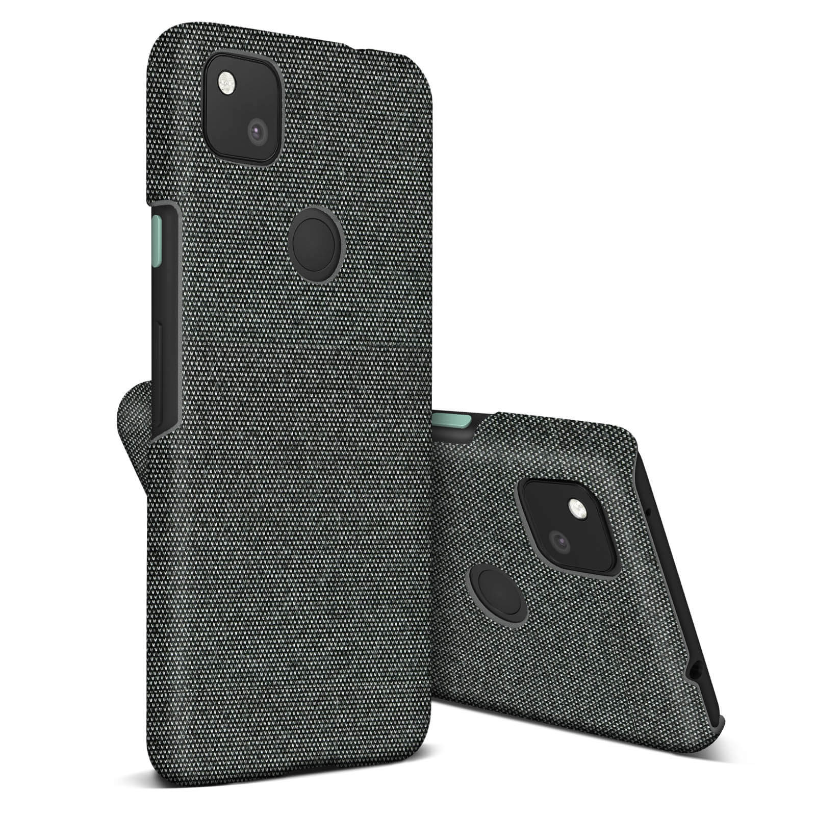 Twee telefoonhoesjes, de een op de ander, met een zwart-wit patroon.