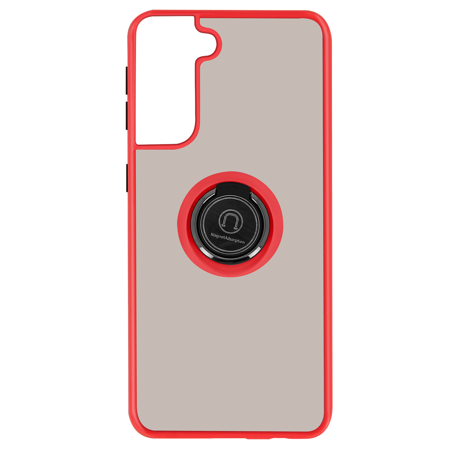Coque de téléphone rouge avec anneau de support. Coque pour téléphone, dos gris.