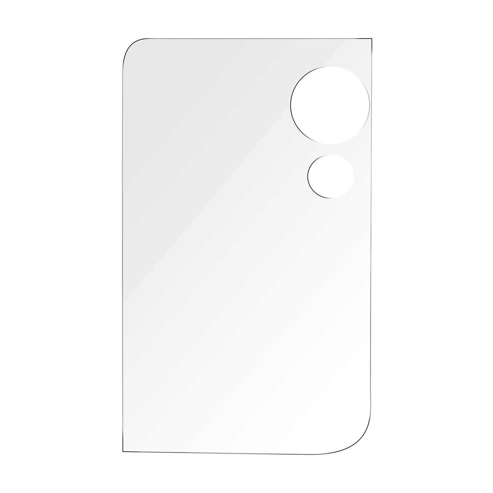 Un proteggi schermo bianco con ritagli per la fotocamera e i sensori di un telefono.