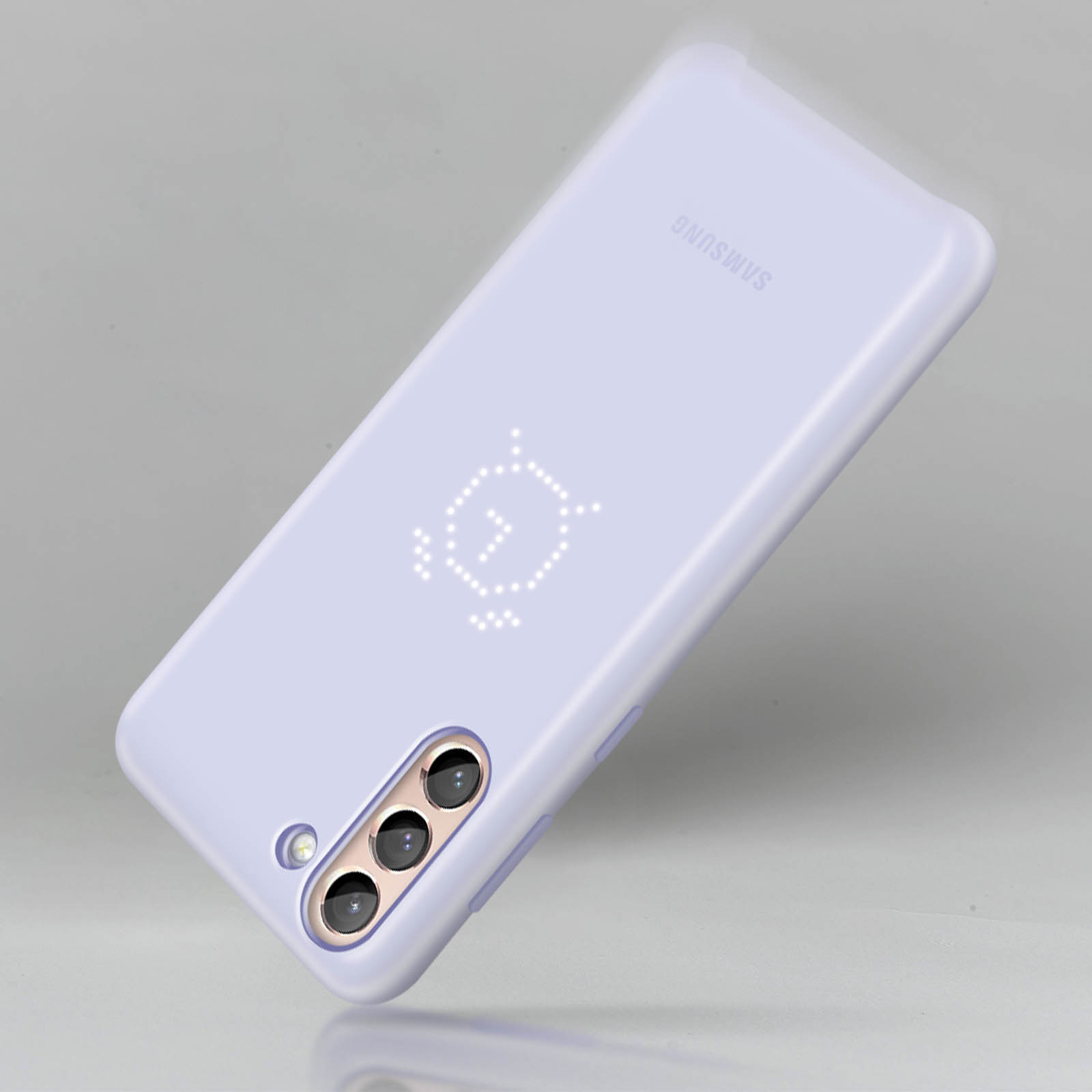 Lila Handyhülle mit Samsung-Logo, Rückansicht.