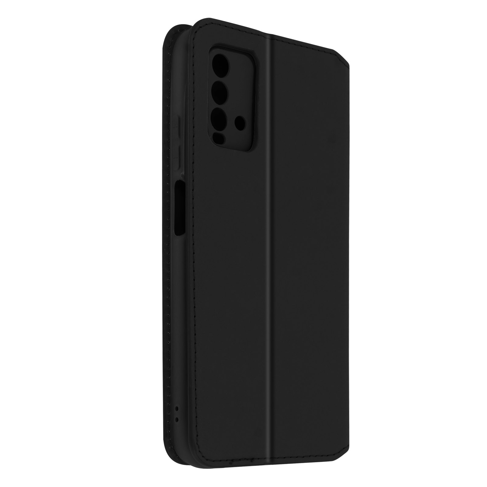 Un étui de téléphone noir fermé, montrant le dos.