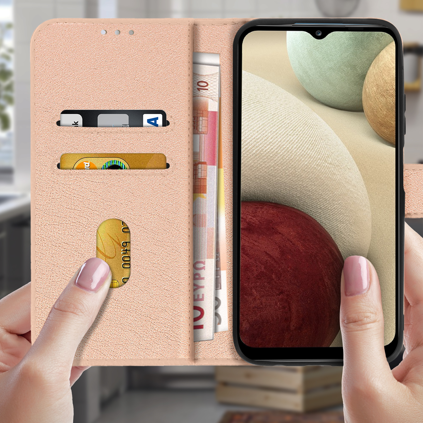 AVIZAR Chesterfield Series, Bookcover, Samsung, Galaxy A12, Rosegold