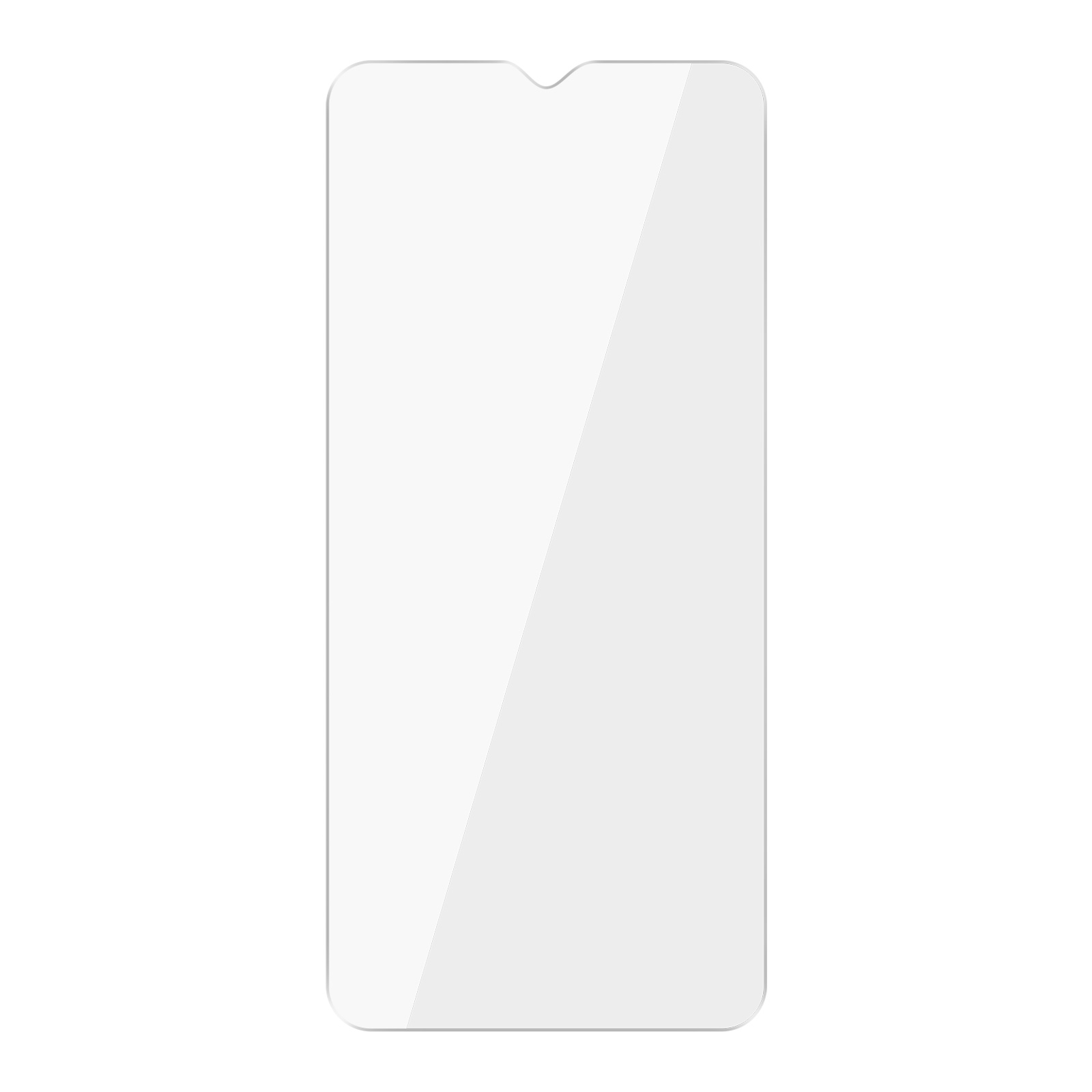 Transparante schermbeschermer voor telefoon op een witte achtergrond.