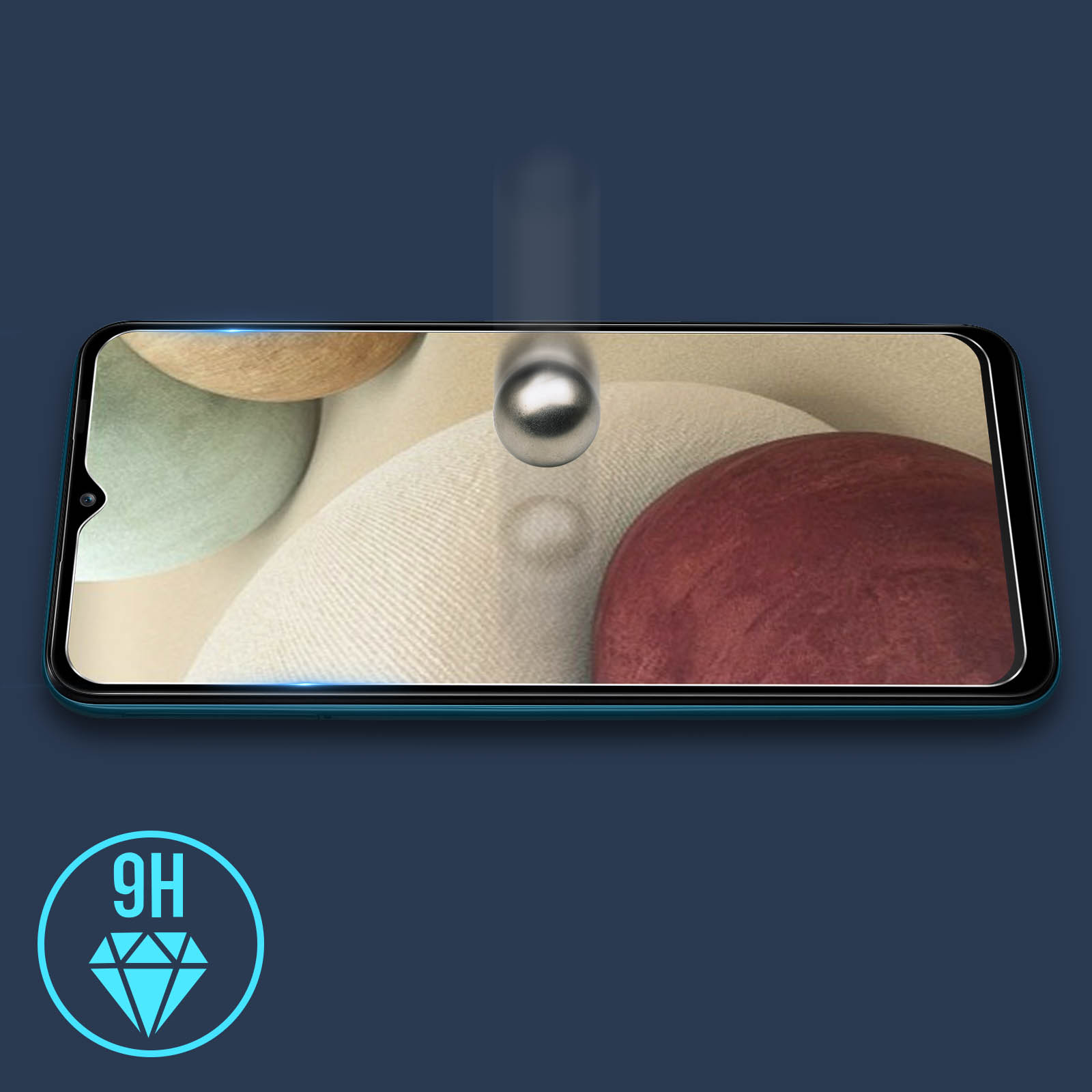 Proteggi schermo. Sfondo blu scuro con una sfera.