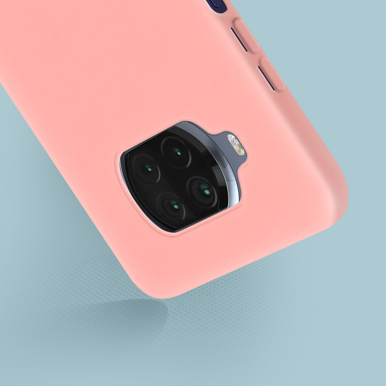 Custodia per telefono rosa. La custodia è rosa con un ritaglio per la fotocamera sul retro.