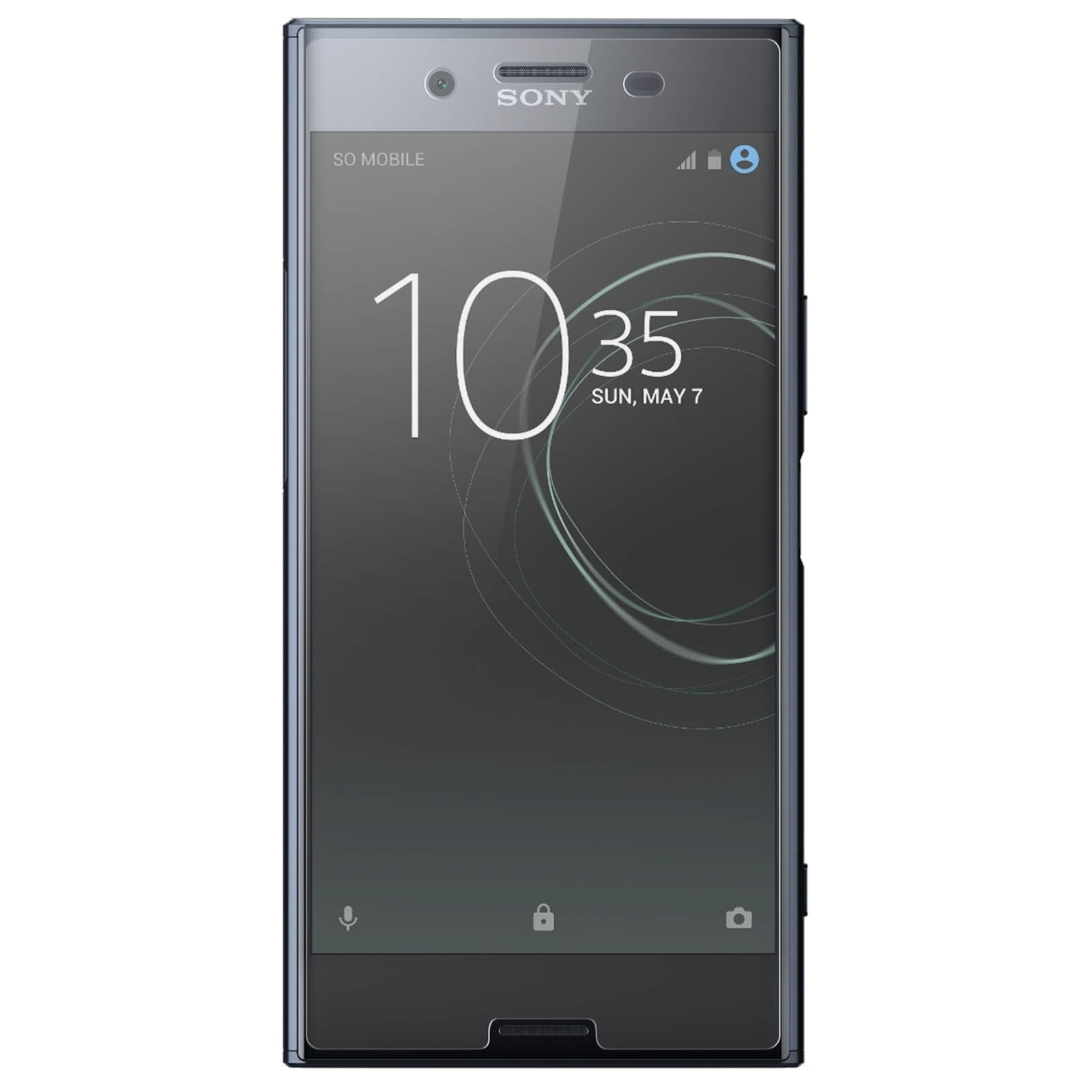 Smartphone Sony su sfondo bianco, mostra le 10:35. Tonalità grigia con logo Sony.