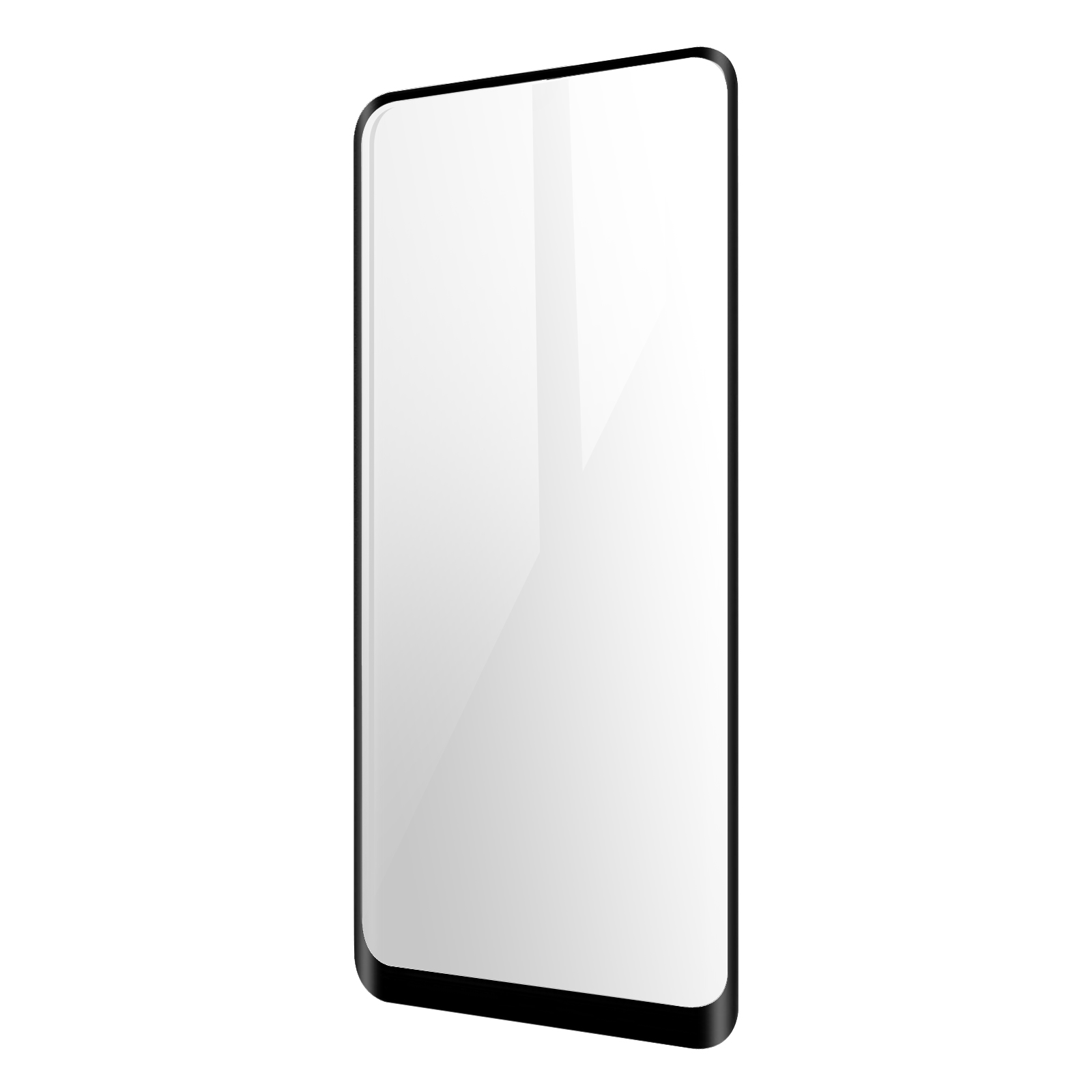 Uno smartphone con cornice nera e schermo bianco isolato su sfondo bianco. Lo schermo è lucido.