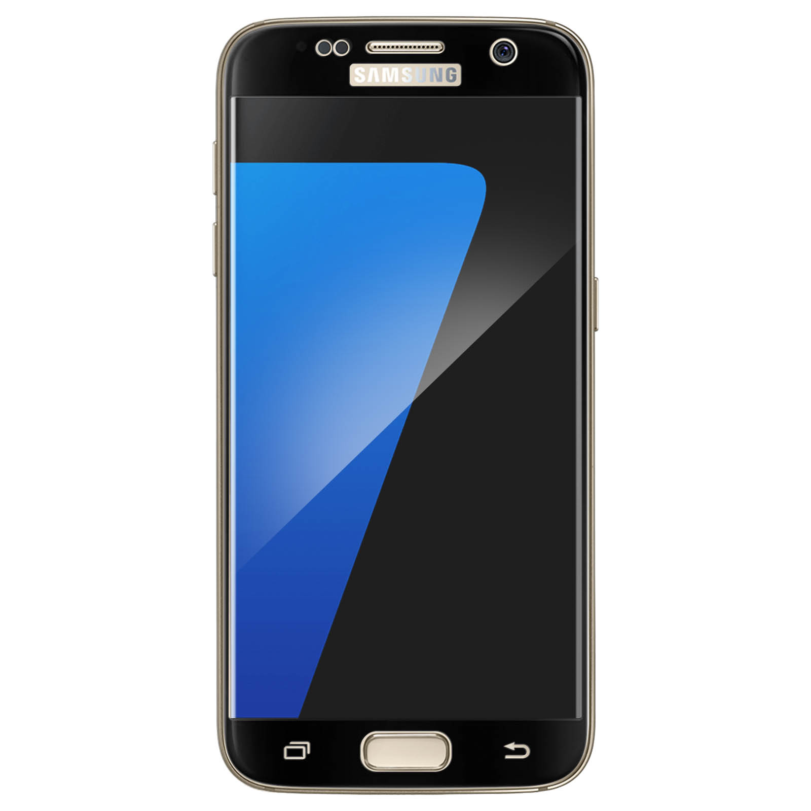 Telefono con protezione schermo, mostra schermo, design nero e blu.