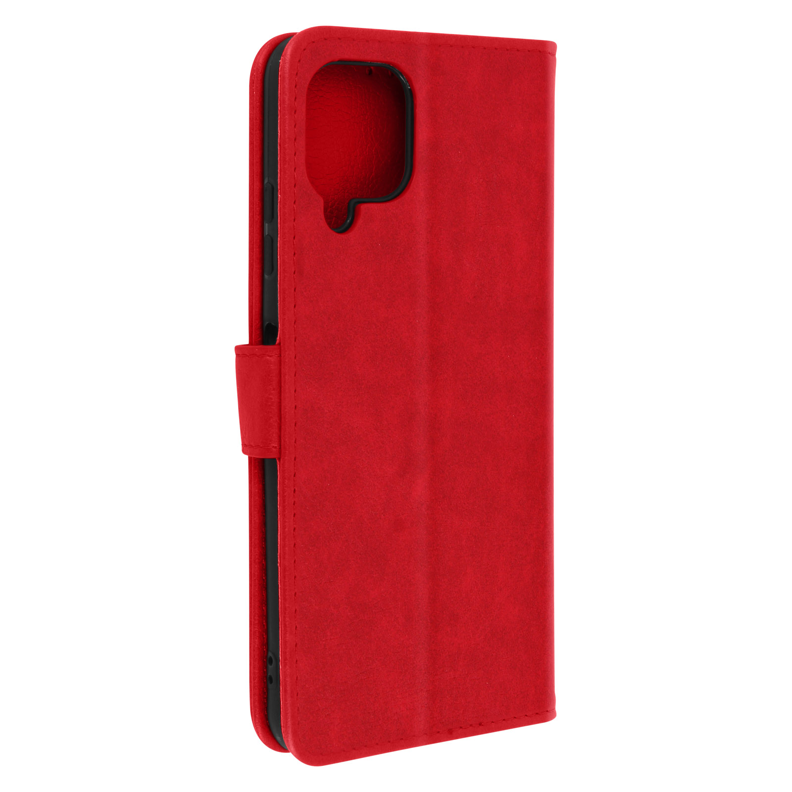 Un étui de téléphone rouge ouvert, révélant un téléphone à l'intérieur. L'étui a une fermeture magnétique.