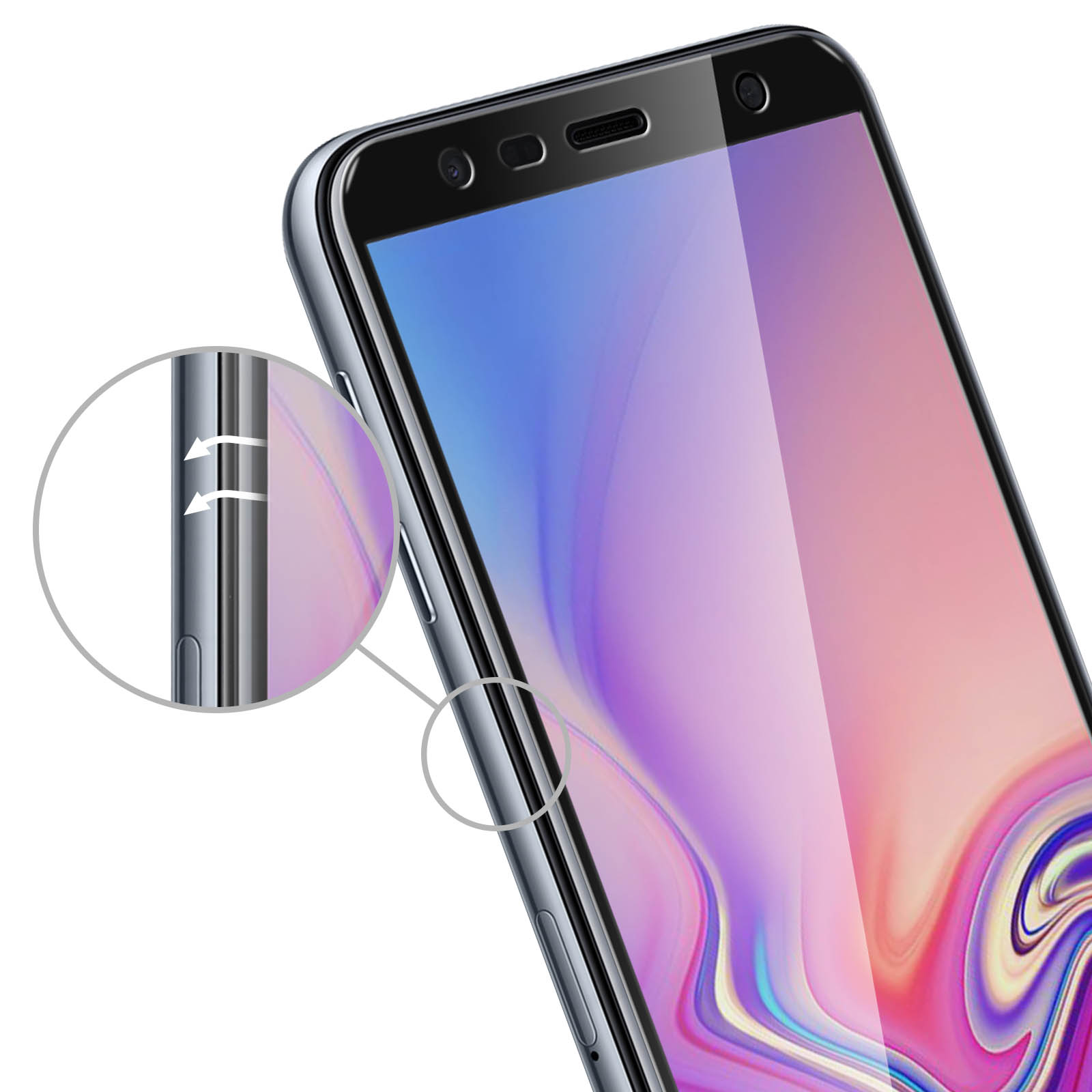 Schwarz Härtegrad, Glas-Folien(für Plus) Samsung 9H AVIZAR Glas J4 Rand Schutzfolie mit Galaxy Gehärtetes