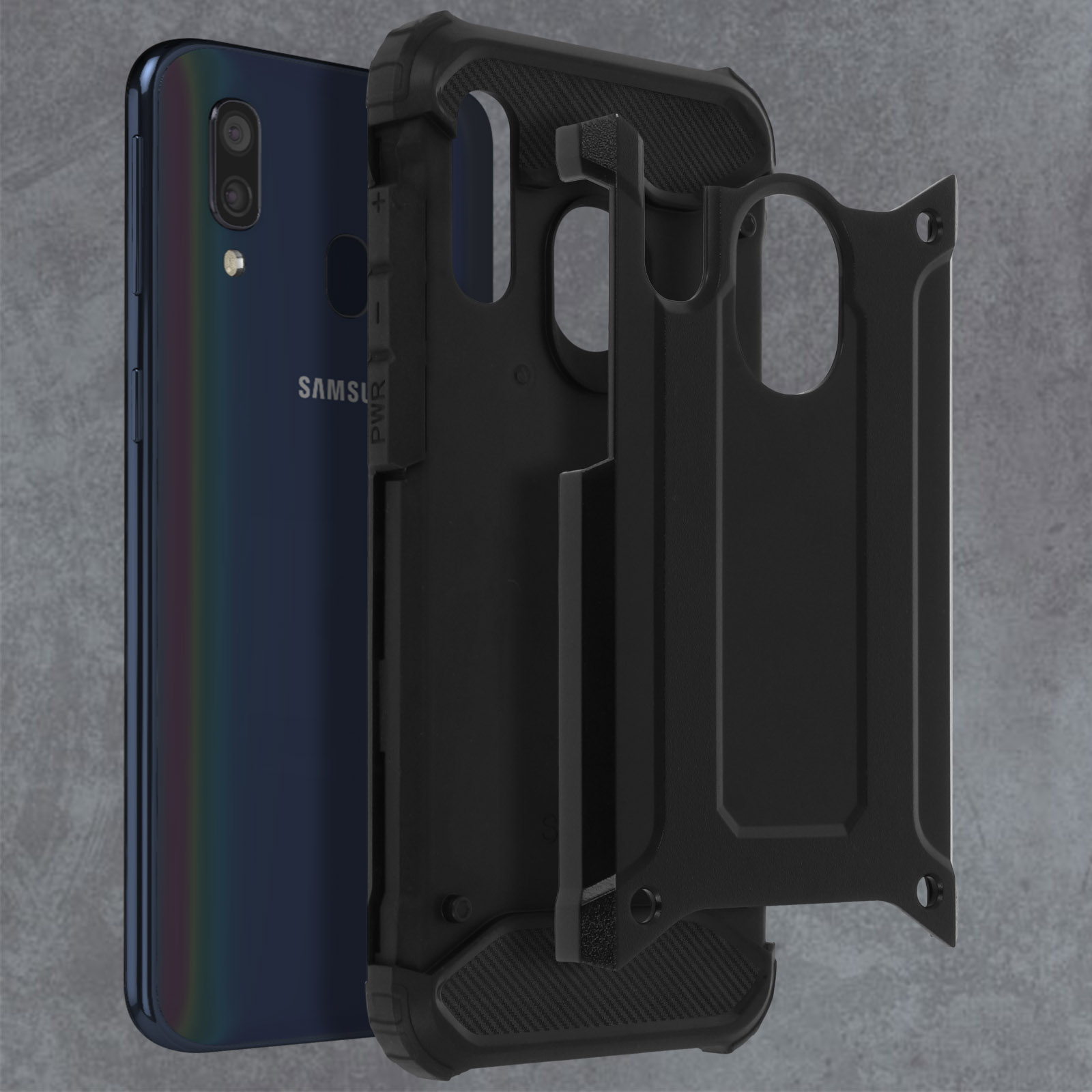 Backcover, Schwarz Series, Galaxy A40, AVIZAR Samsung, Defender