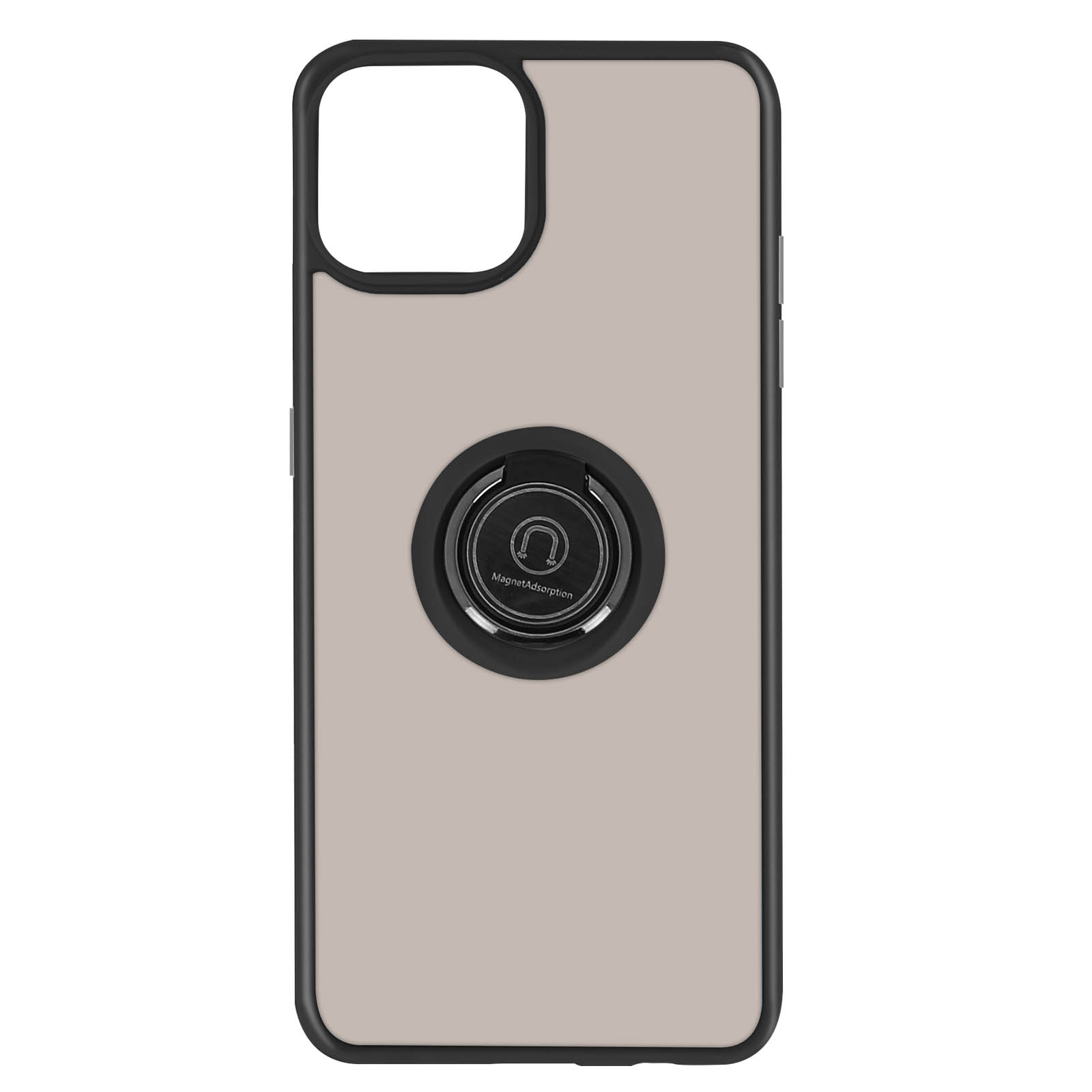 Custodia per telefono con anello di supporto. La custodia è grigio chiaro.