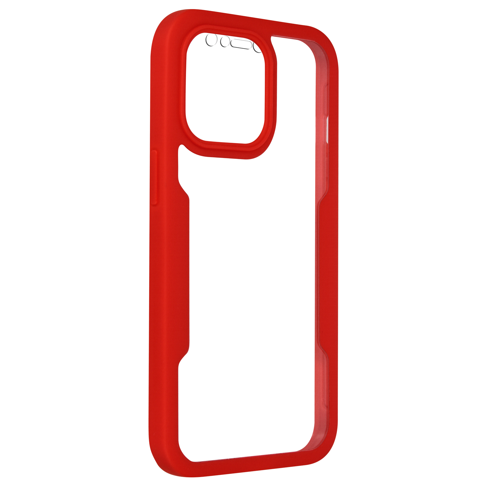 Custodia rossa per telefono con cornice trasparente.