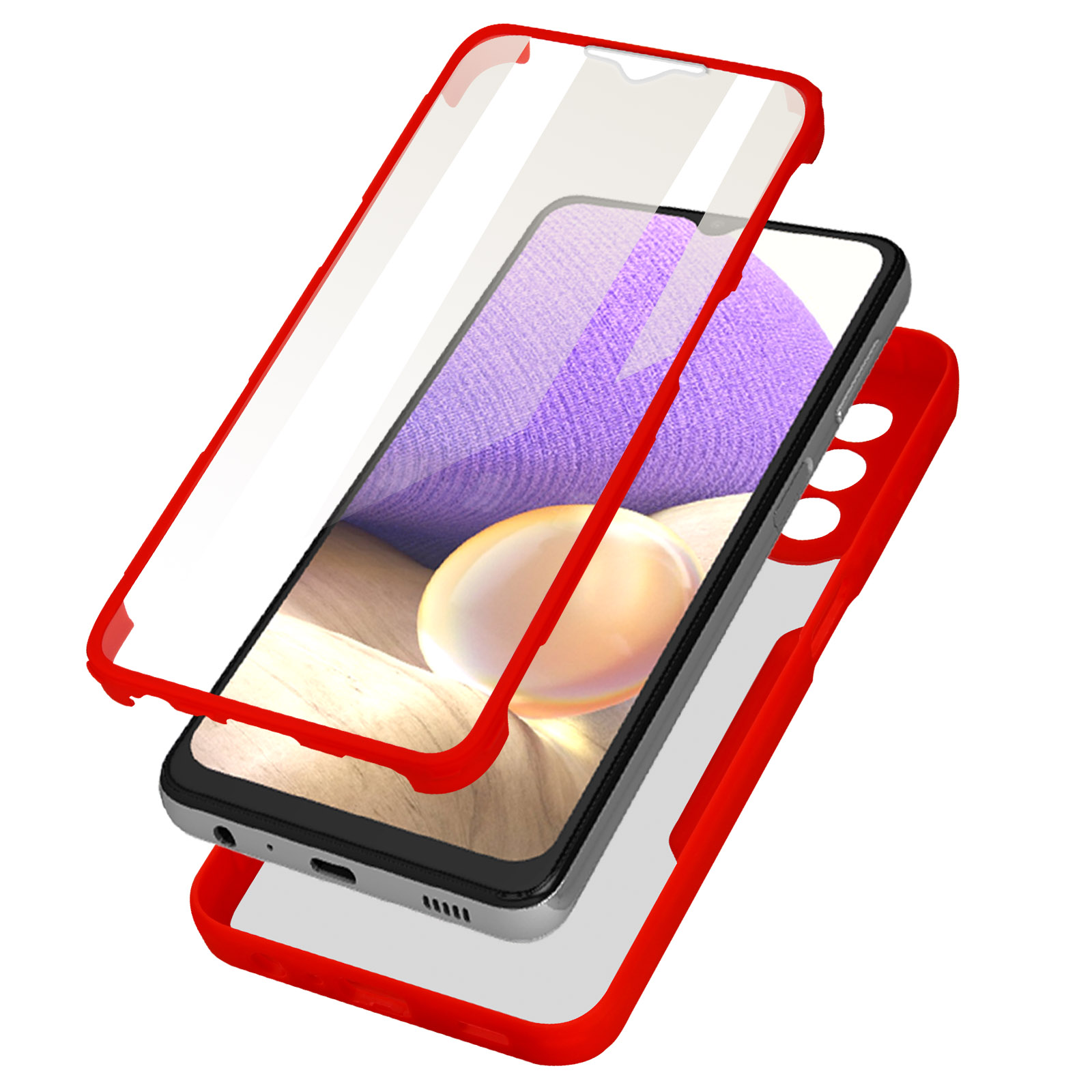 Un telefono con custodia con cornice rossa. La custodia è aperta, che rivela il telefono.