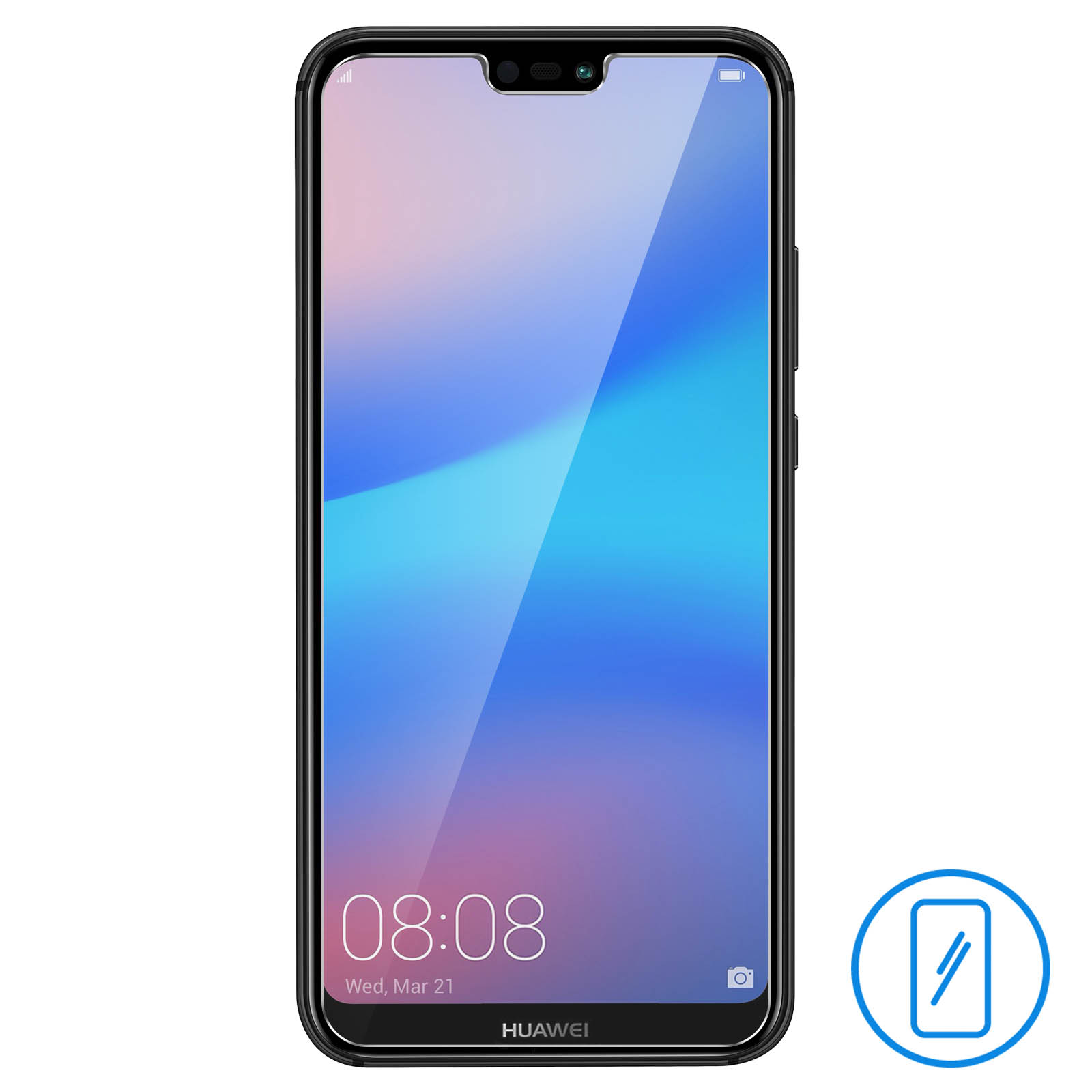 Uno smartphone con cornice nera mostra uno schermo colorato con l'ora 08:08.
