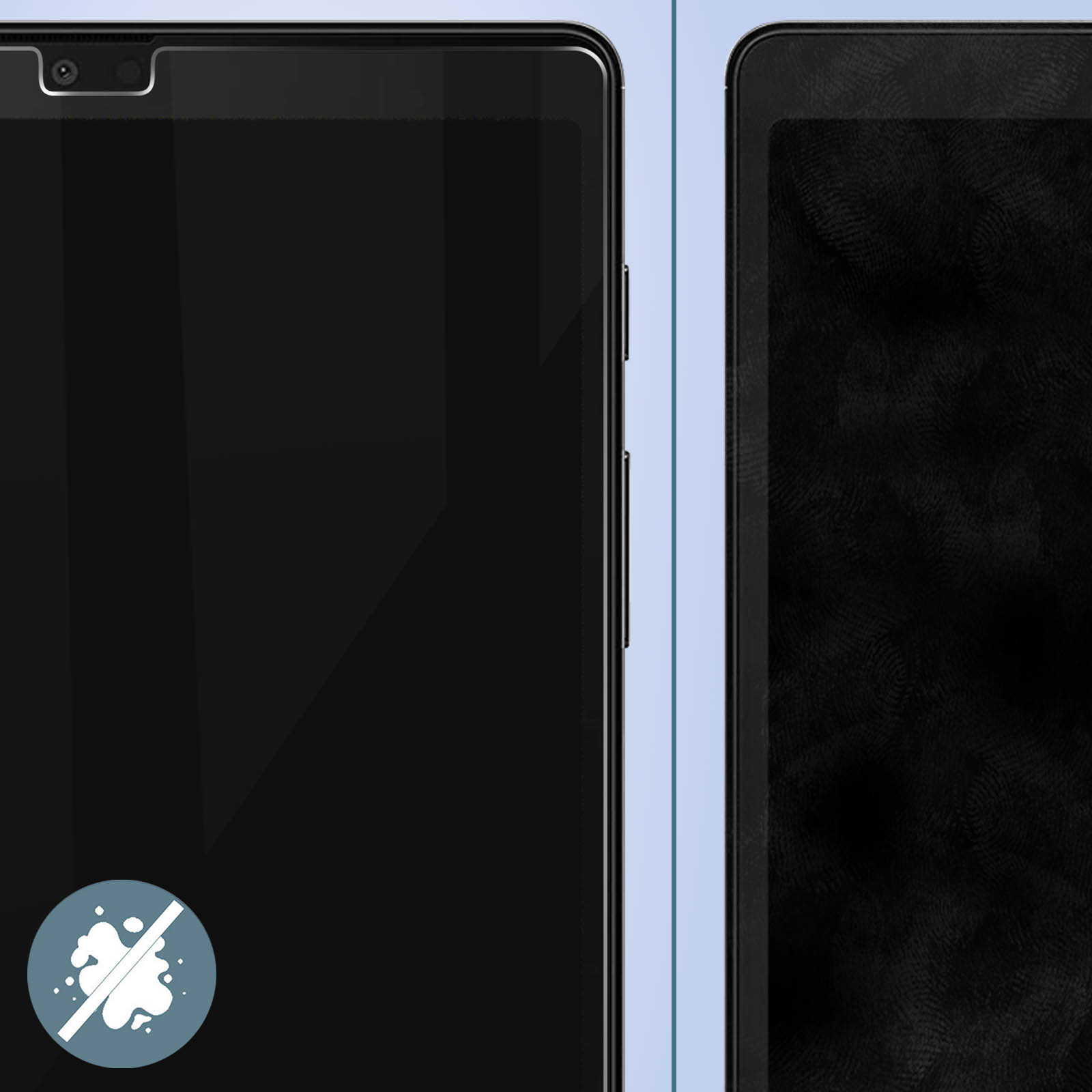 Due schermi del telefono affiancati, uno con grafica senza macchie.