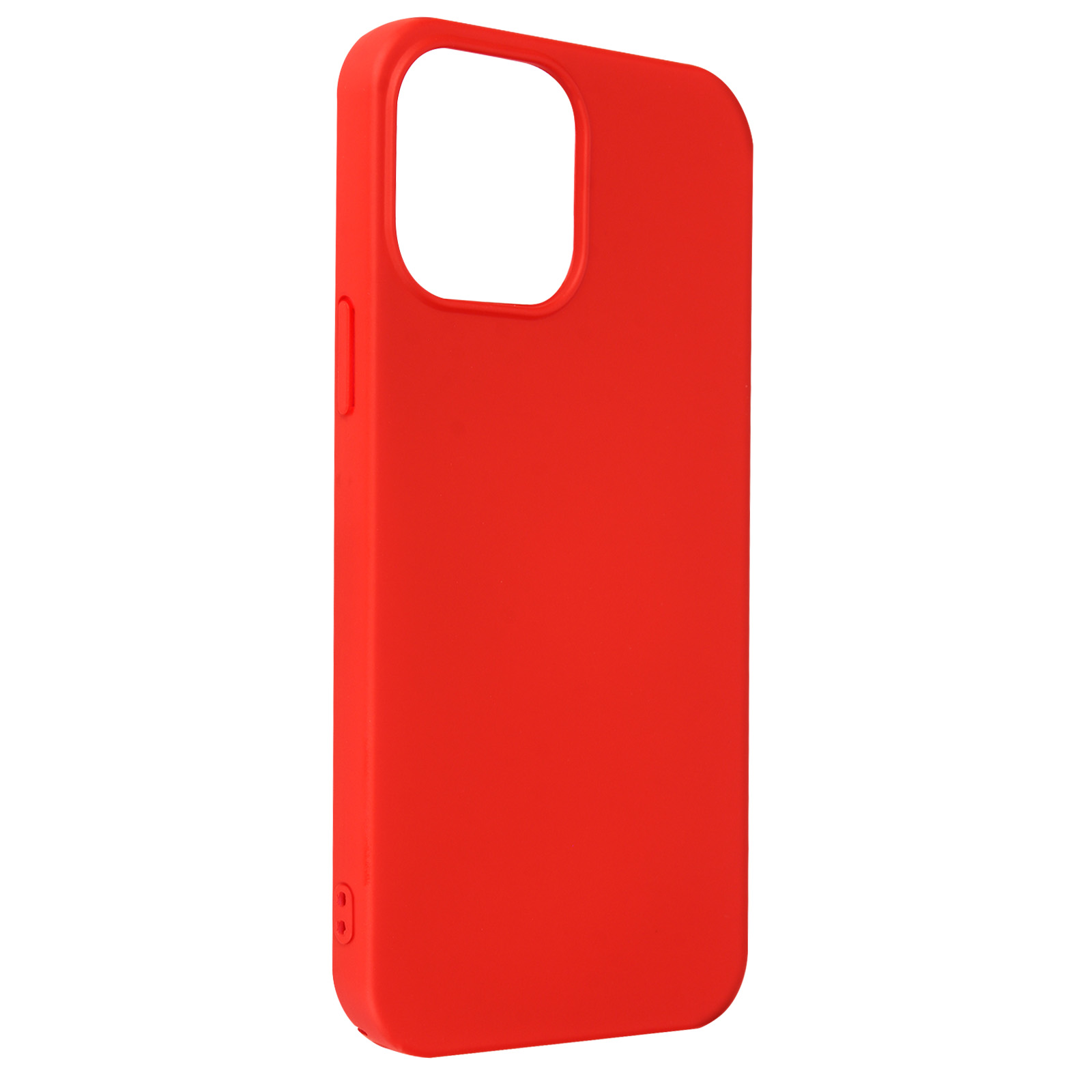 Rode telefoonhoes. De telefoonhoes heeft een effen rode kleur, zonder ontwerp. Witte achtergrond.