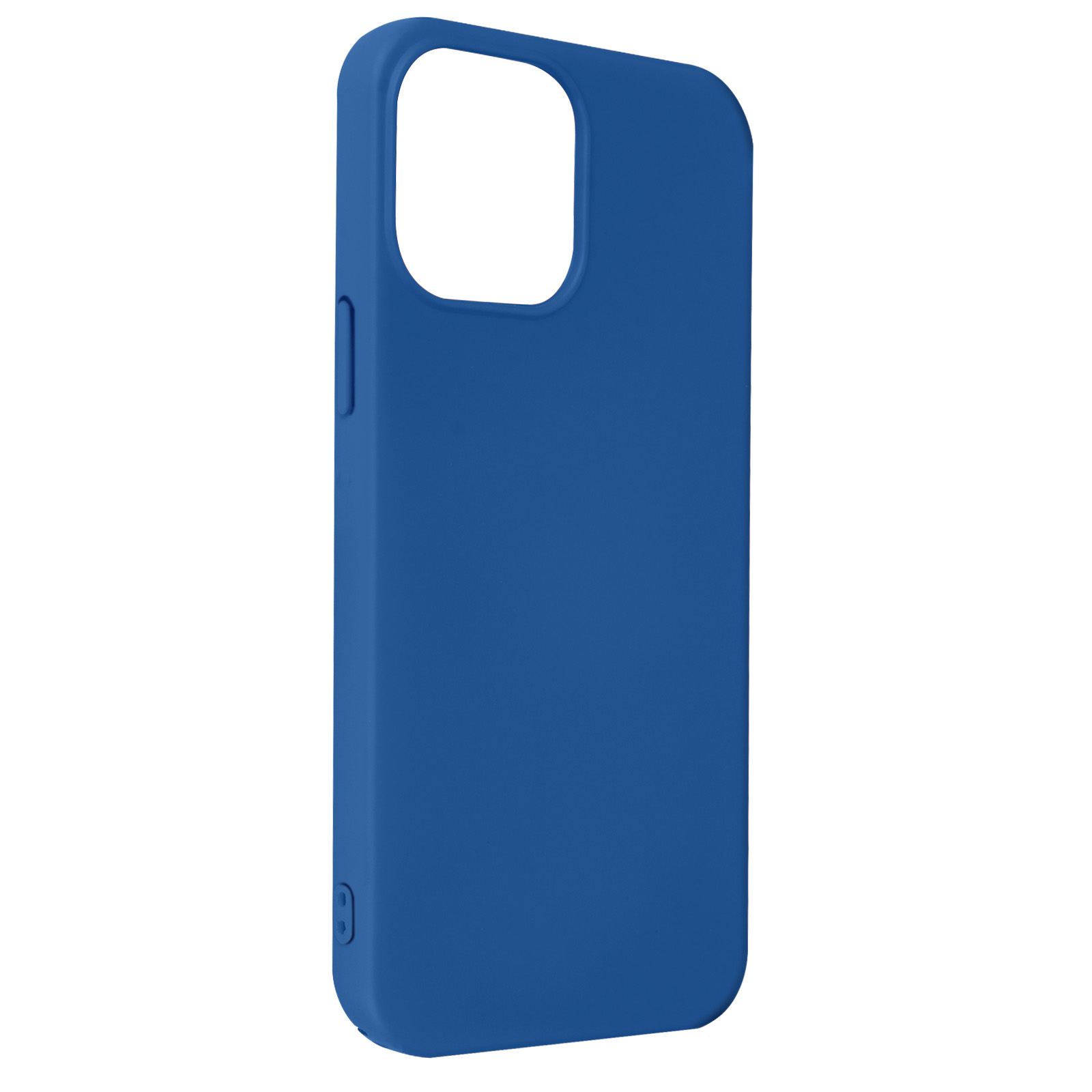 Coque de téléphone bleu uni. La coque est unie et couvre l'arrière et les côtés du téléphone.
