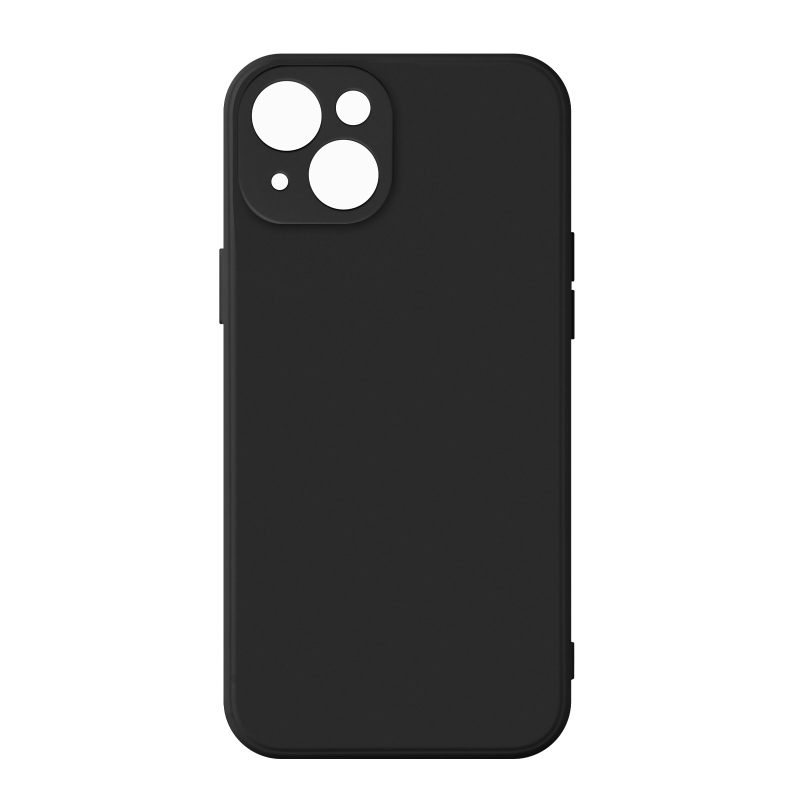 Custodia per telefono nera con ritagli per la fotocamera. La custodia è semplice e minimalista.