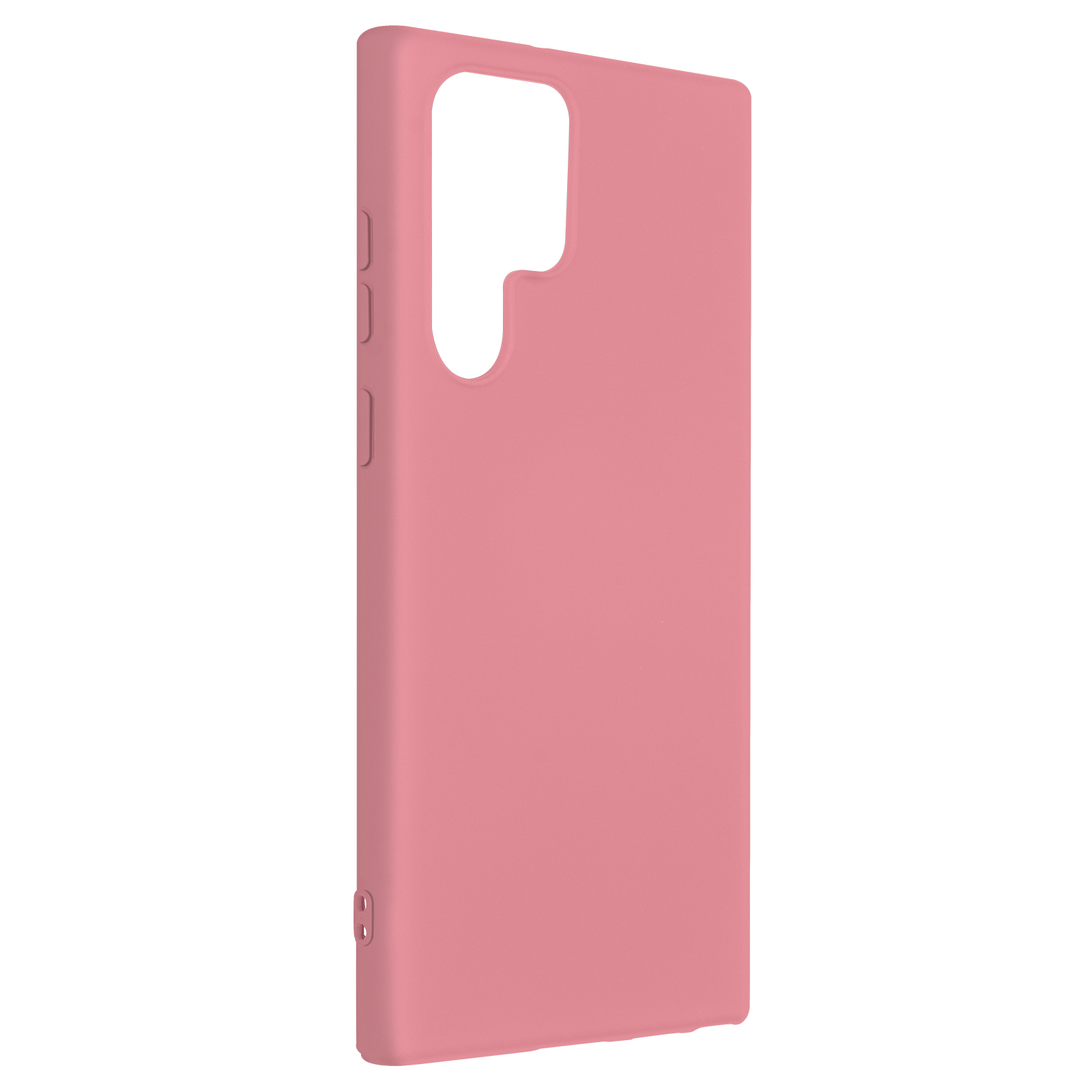 Rosa Handyhülle, Seitenansicht. Minimalistisches Design mit Kameraausschnitt.